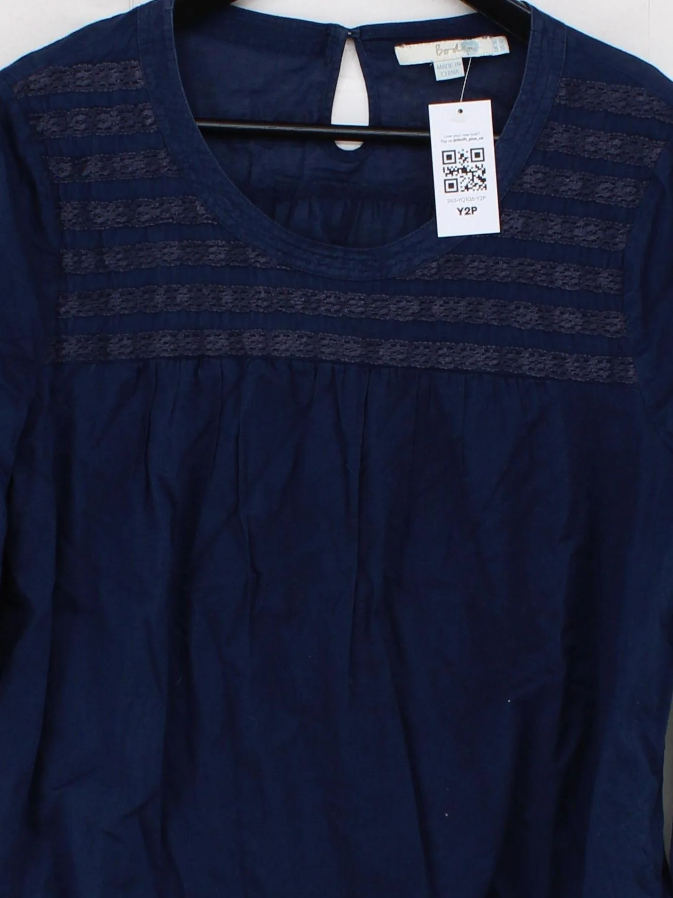 Boden Women's Top UK 12 Blue 100% Cotton Long Sleeve Round Neck Basic - Image 3
