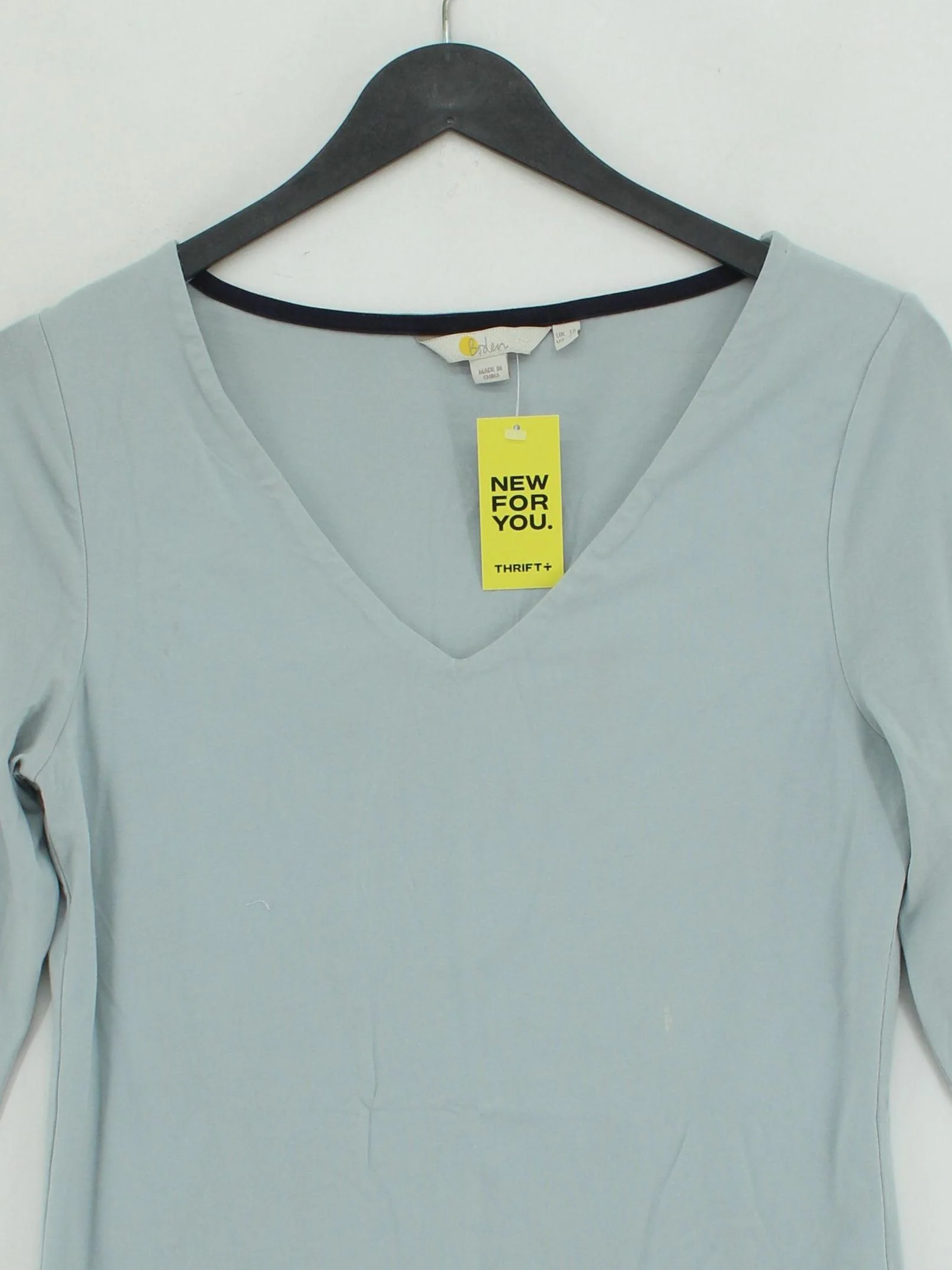 Boden Women's Top UK 12 Blue Cotton with Elastane Long Sleeve V-Neck Basic - Image 3
