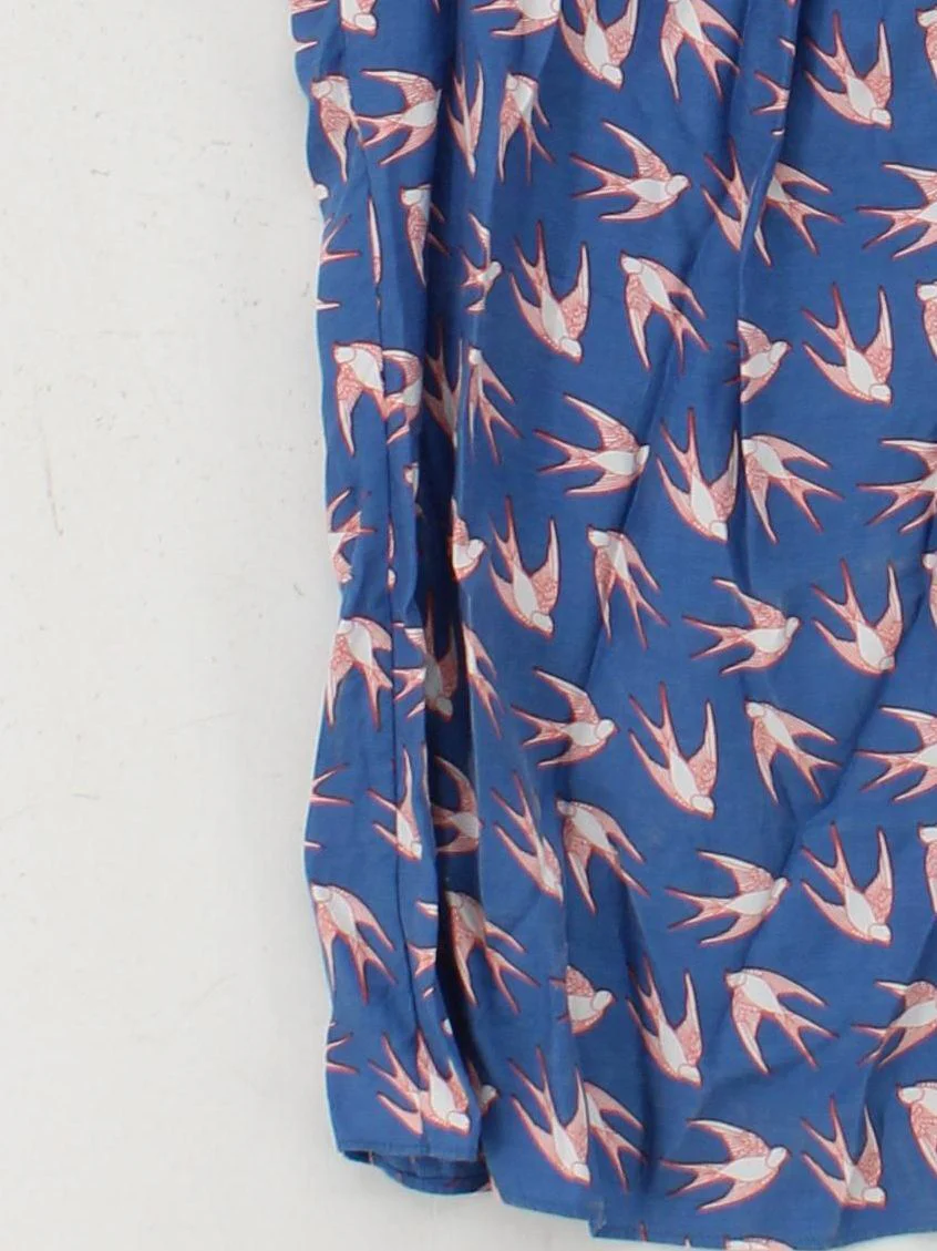 Boden Women's Top UK 12 Blue Floral Viscose with Silk Short Sleeve V-Neck Basic - Image 4