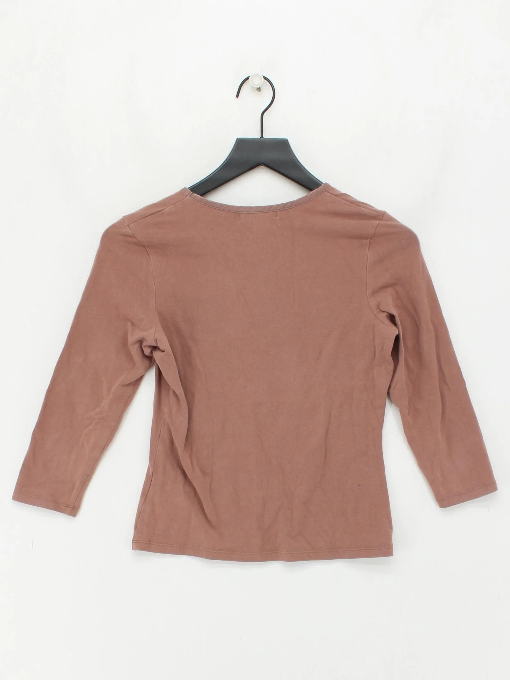 Boden Women's Top UK 12 Brown Cotton with Elastane 3/4 Sleeve V-Neck Basic - Image 2