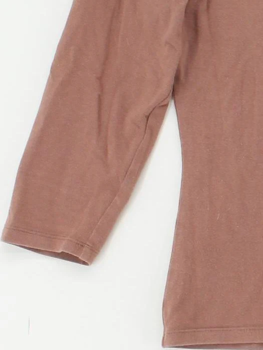 Boden Women's Top UK 12 Brown Cotton with Elastane 3/4 Sleeve V-Neck Basic - Image 4
