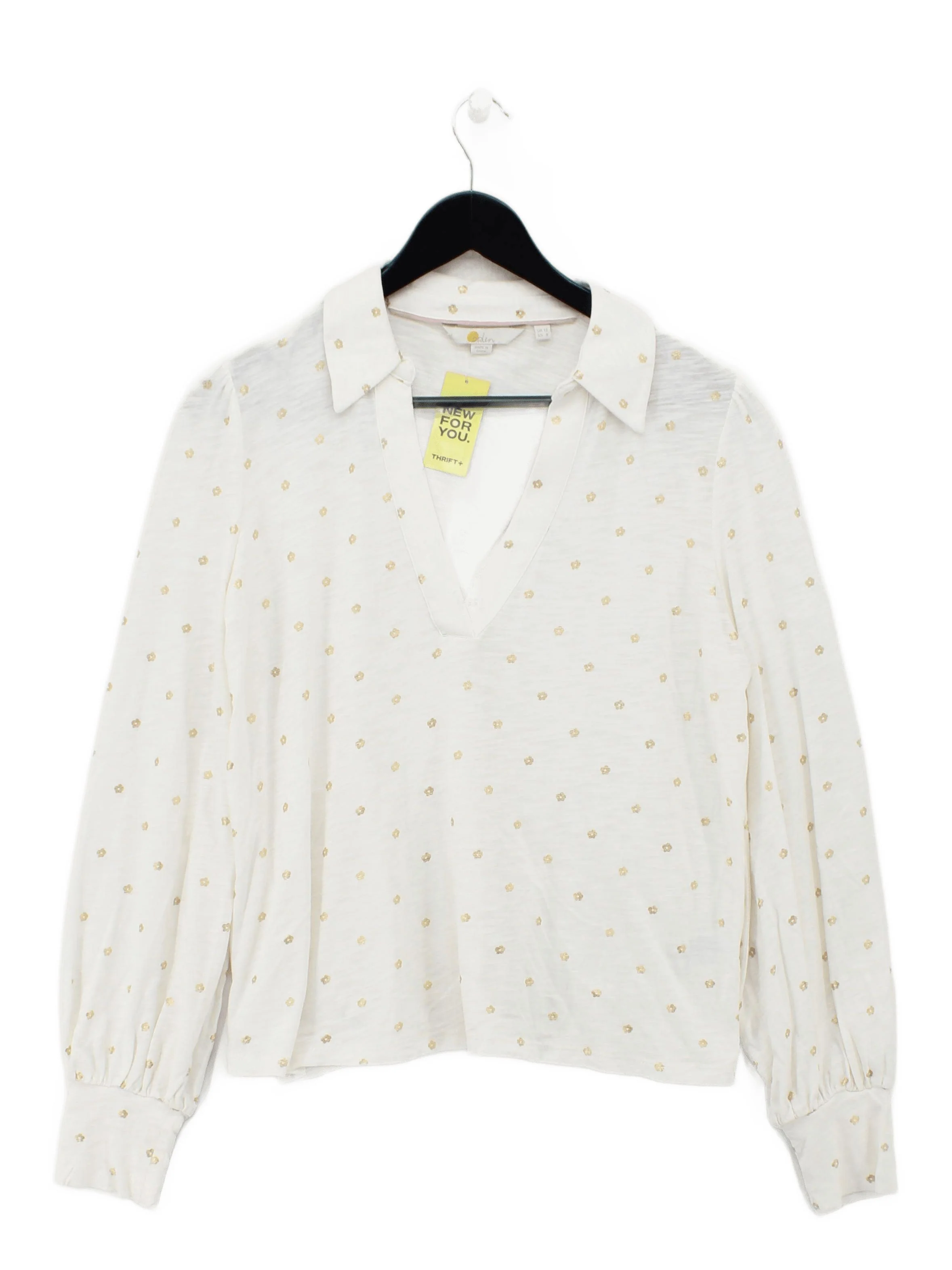 Boden Women's Top UK 12 White 100% Cotton Long Sleeve V-Neck Basic