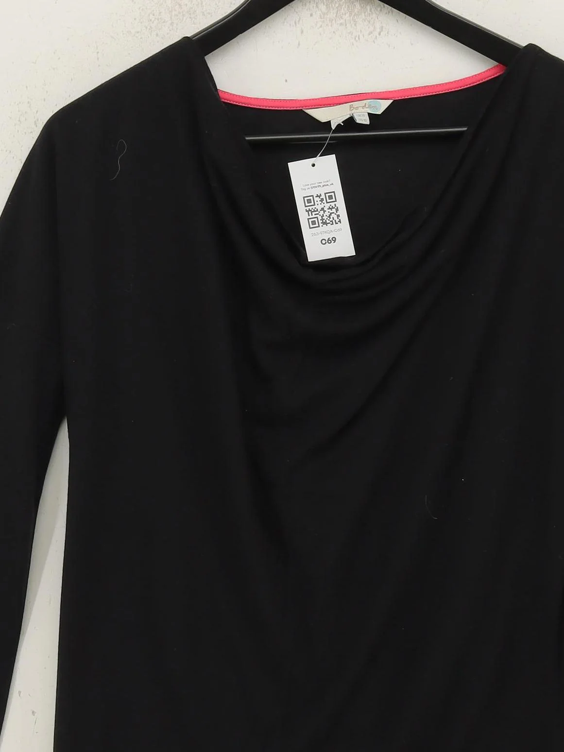 Boden Women's Top UK 14 Black Lyocell Modal with Wool Long Sleeve V-Neck Basic - Image 3