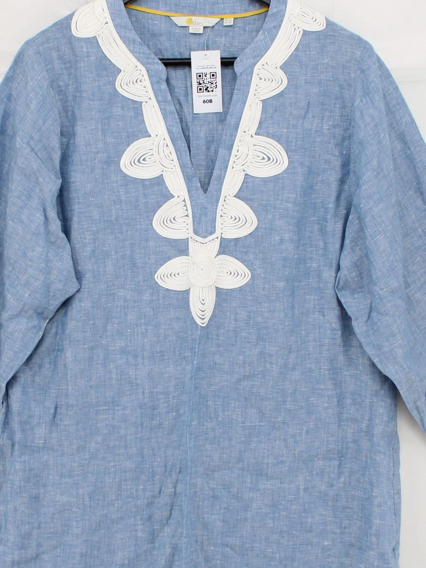 Boden Women's Top UK 14 Blue 100% Polyester 3/4 Sleeve V-Neck Tunic - Image 3