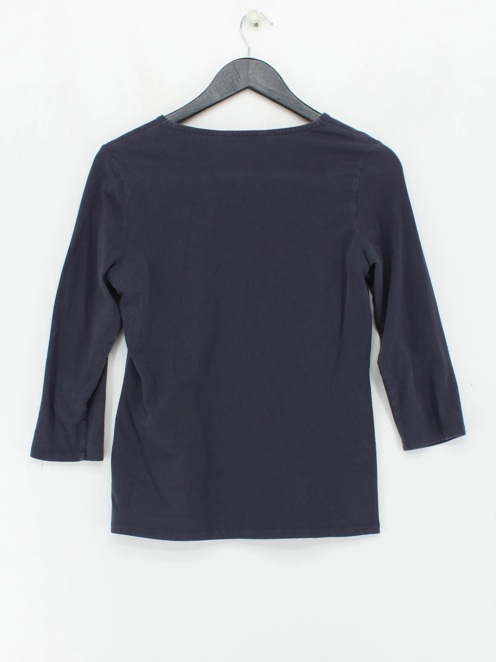 Boden Women's Top UK 14 Blue Cotton with Elastane 3/4 Sleeve Round Neck Basic - Image 2