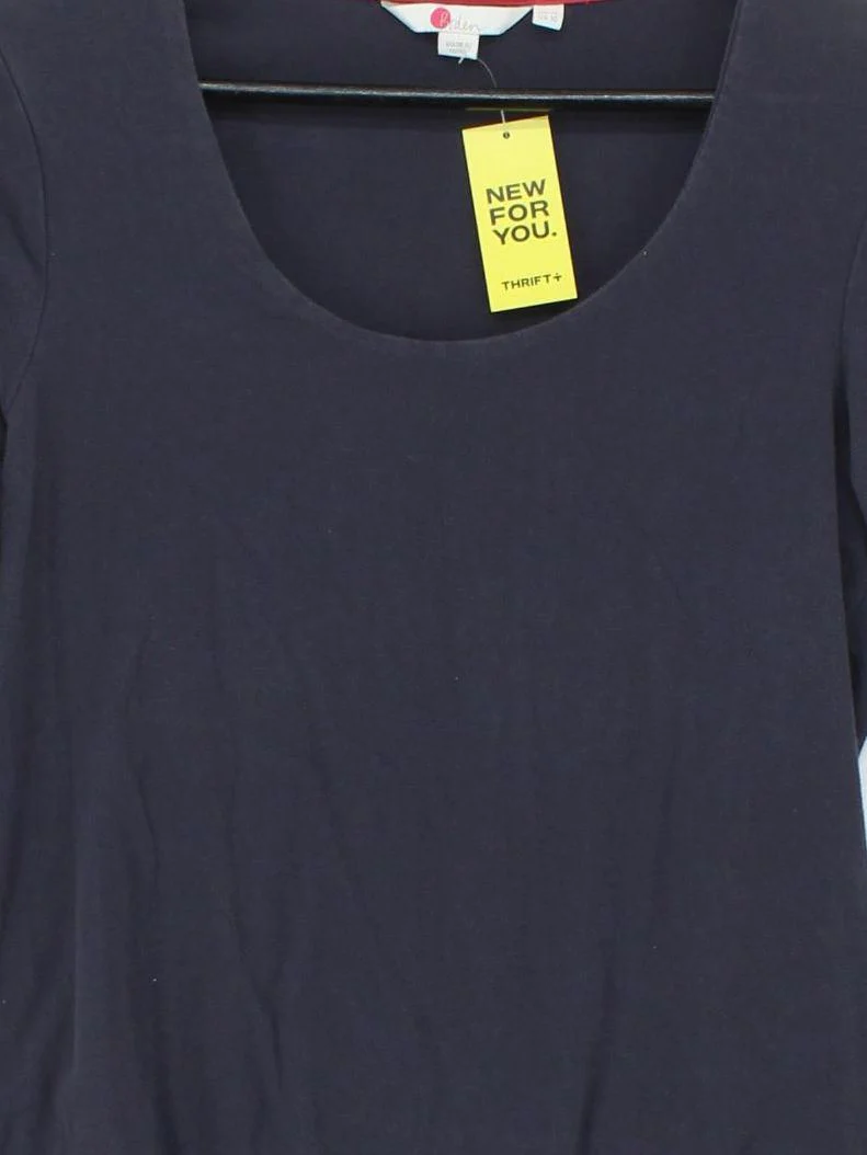 Boden Women's Top UK 14 Blue Cotton with Elastane 3/4 Sleeve Round Neck Basic - Image 3