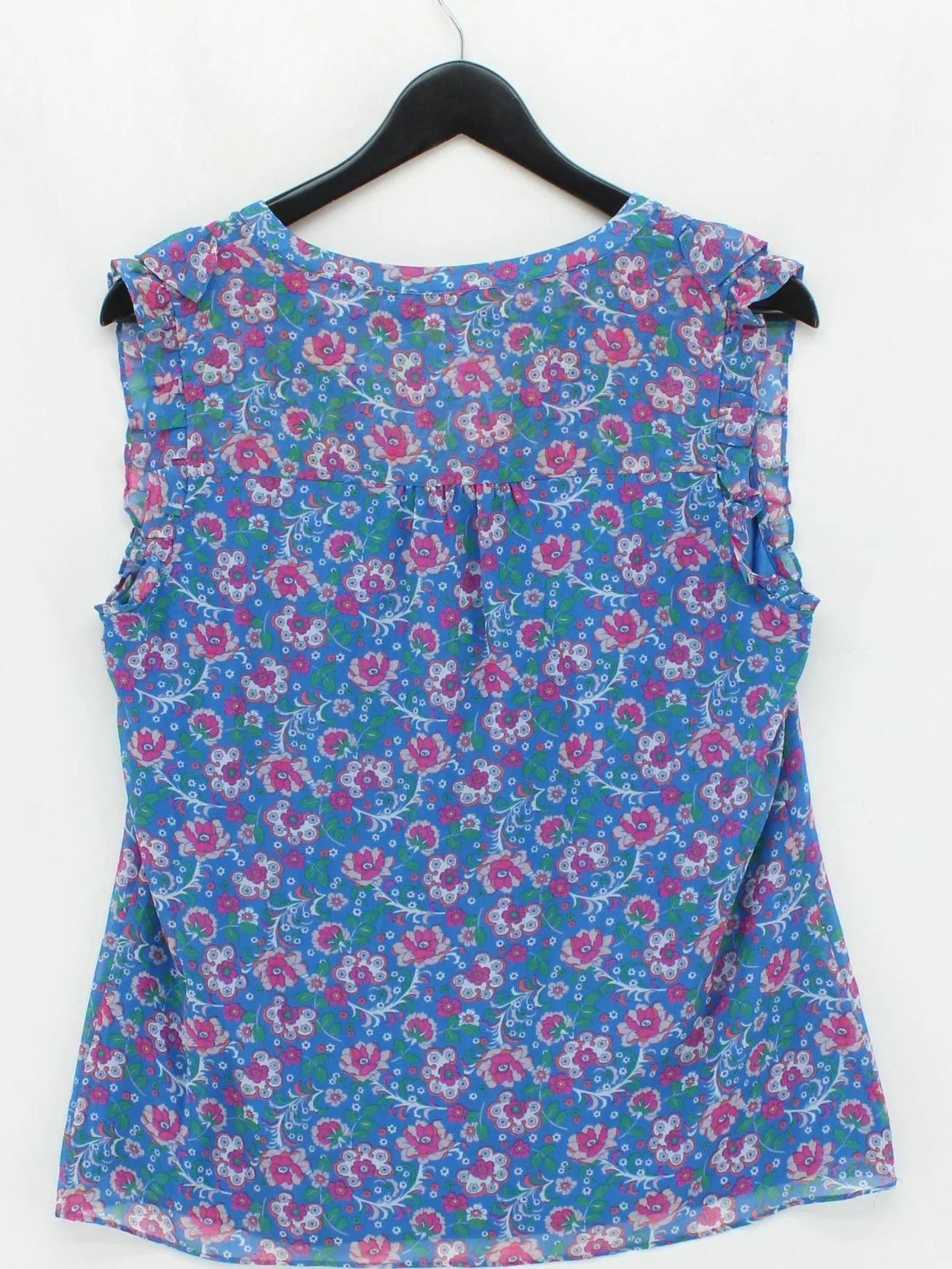 Boden Women's Top UK 14 Blue Floral 100% Polyester Sleeveless V-Neck Basic - Image 2