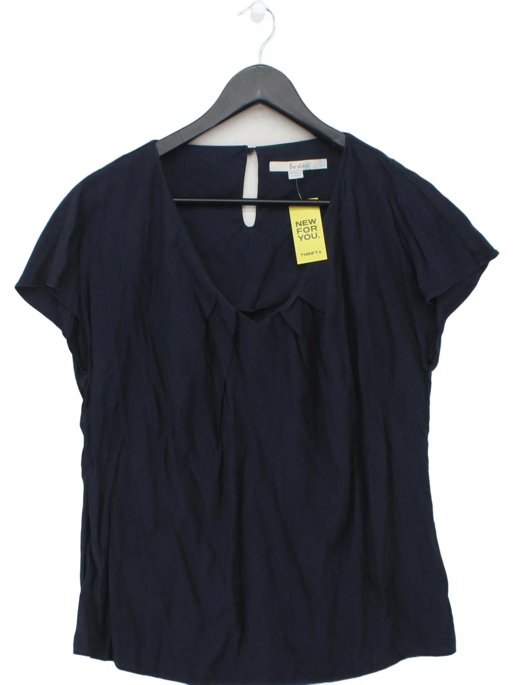 Boden Women's Top UK 14 Blue Viscose with Silk Short Sleeve V-Neck Basic