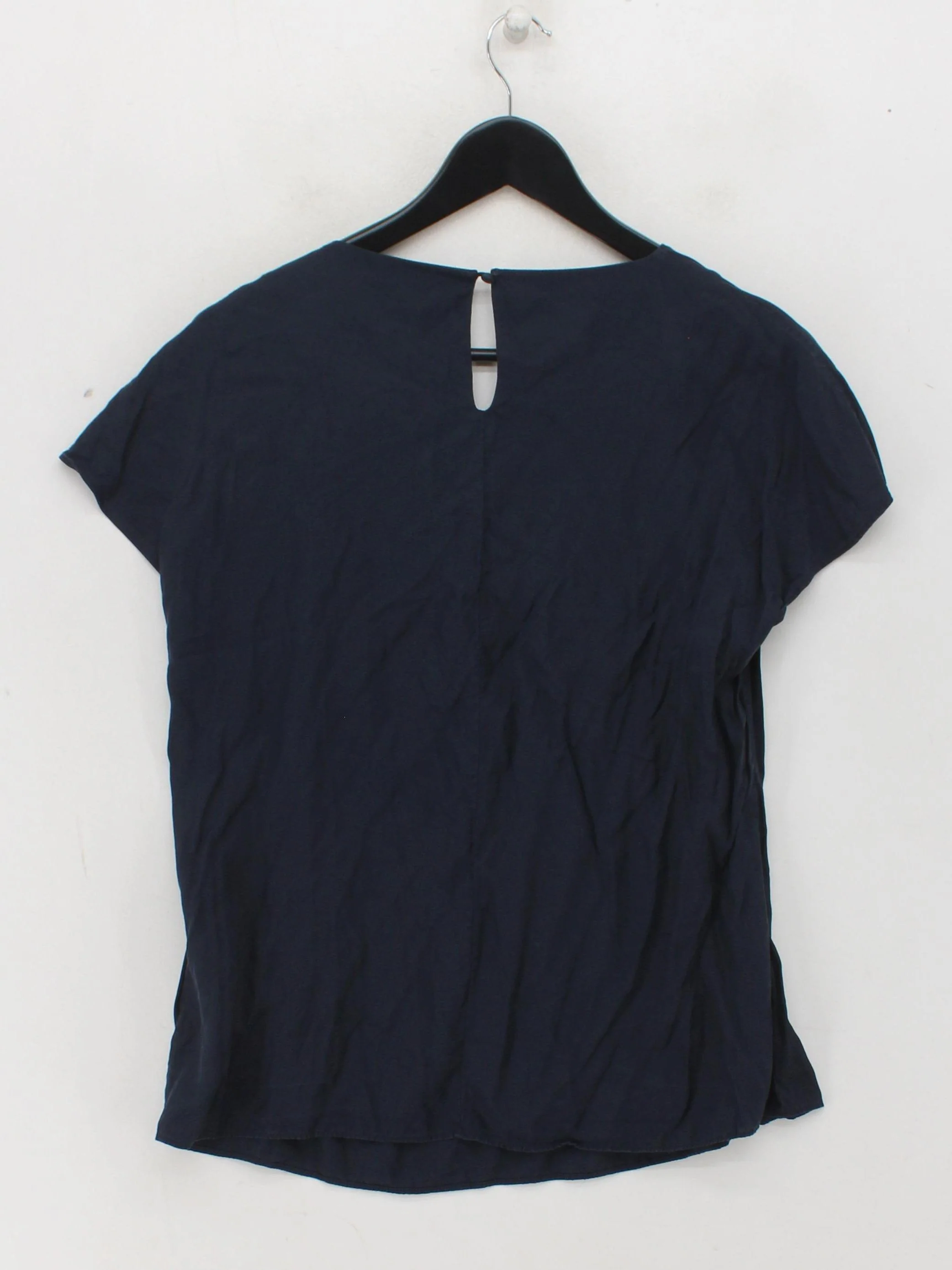 Boden Women's Top UK 14 Blue Viscose with Silk Short Sleeve V-Neck Basic - Image 2