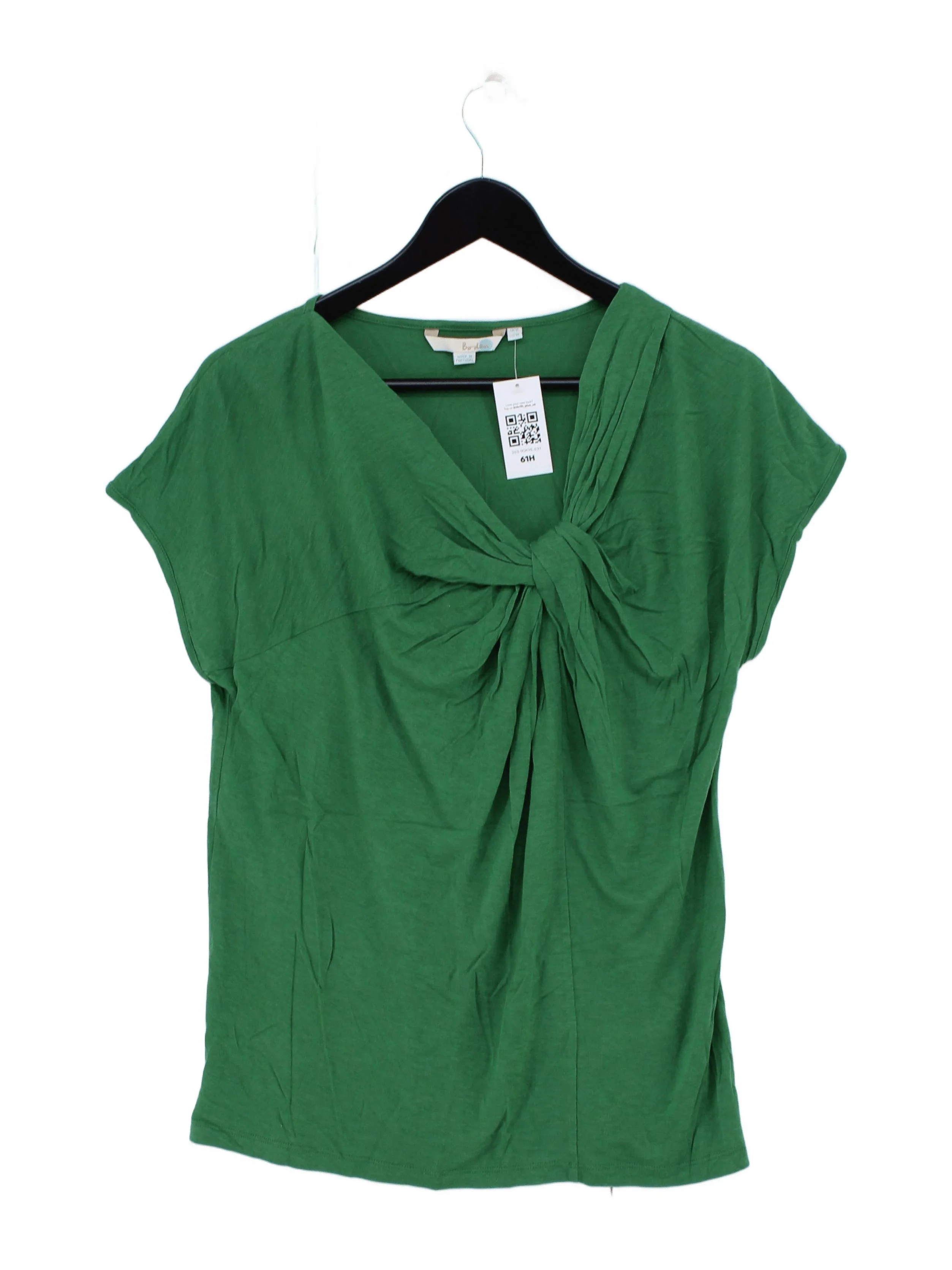 Boden Women's Top UK 14 Green Viscose with Wool Short Sleeve V-Neck Basic