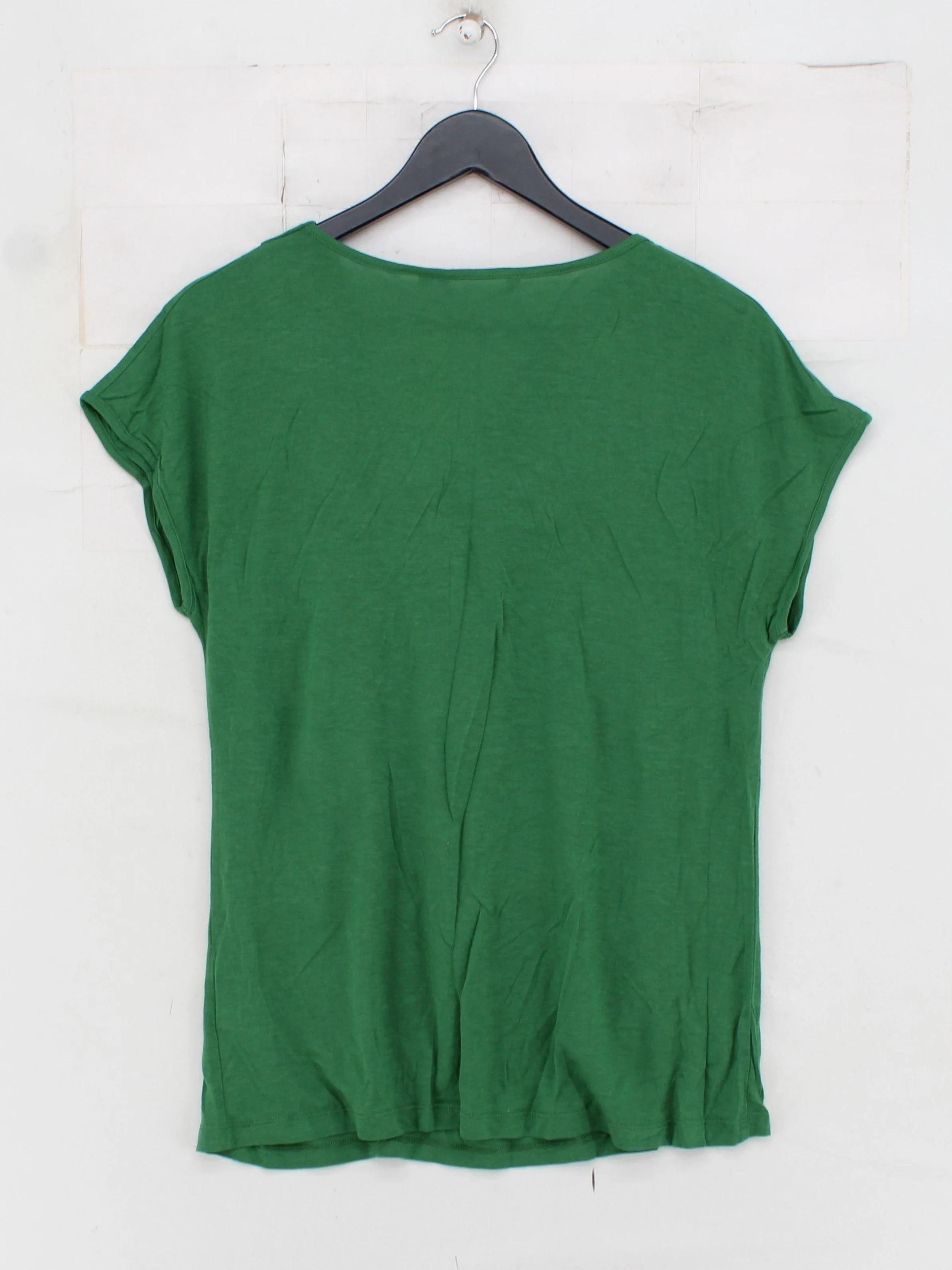 Boden Women's Top UK 14 Green Viscose with Wool Short Sleeve V-Neck Basic - Image 2