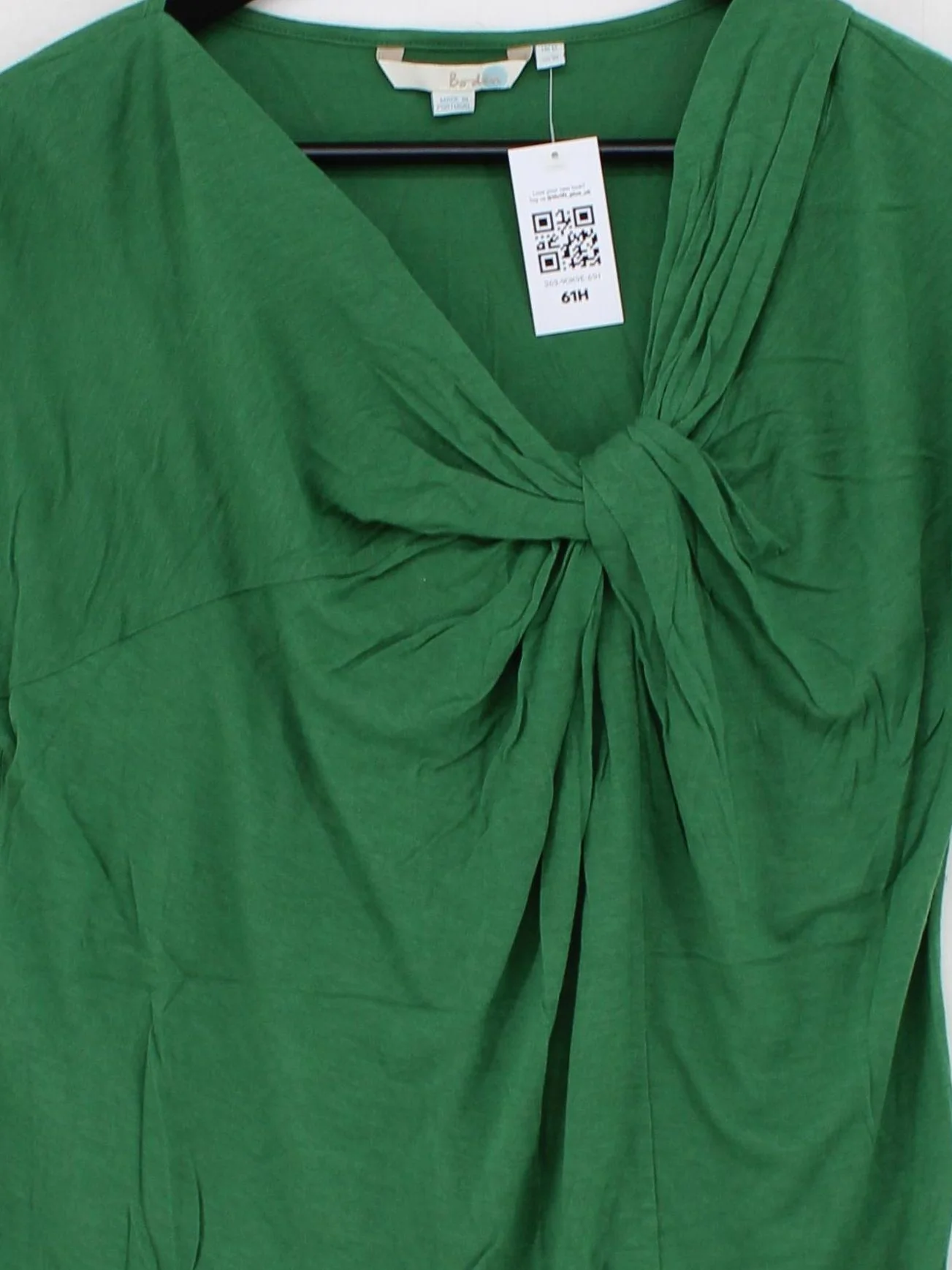 Boden Women's Top UK 14 Green Viscose with Wool Short Sleeve V-Neck Basic - Image 3