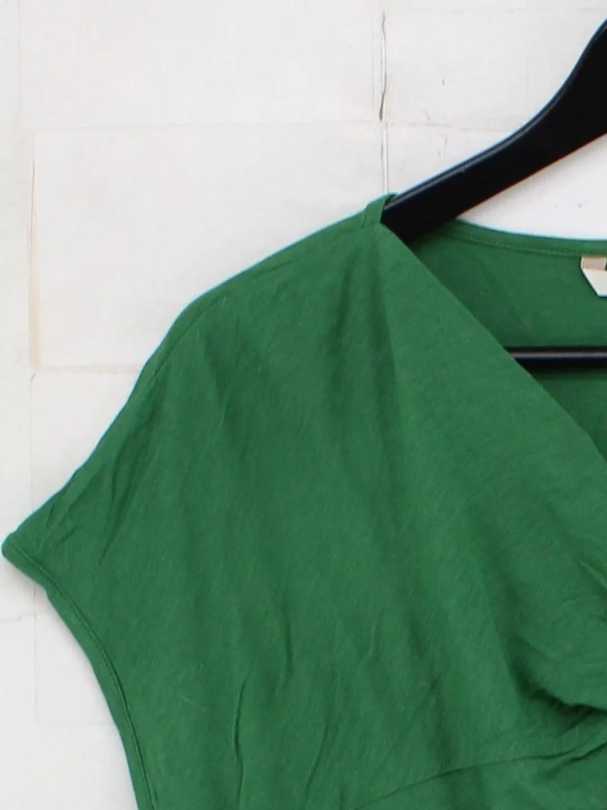 Boden Women's Top UK 14 Green Viscose with Wool Short Sleeve V-Neck Basic - Image 4
