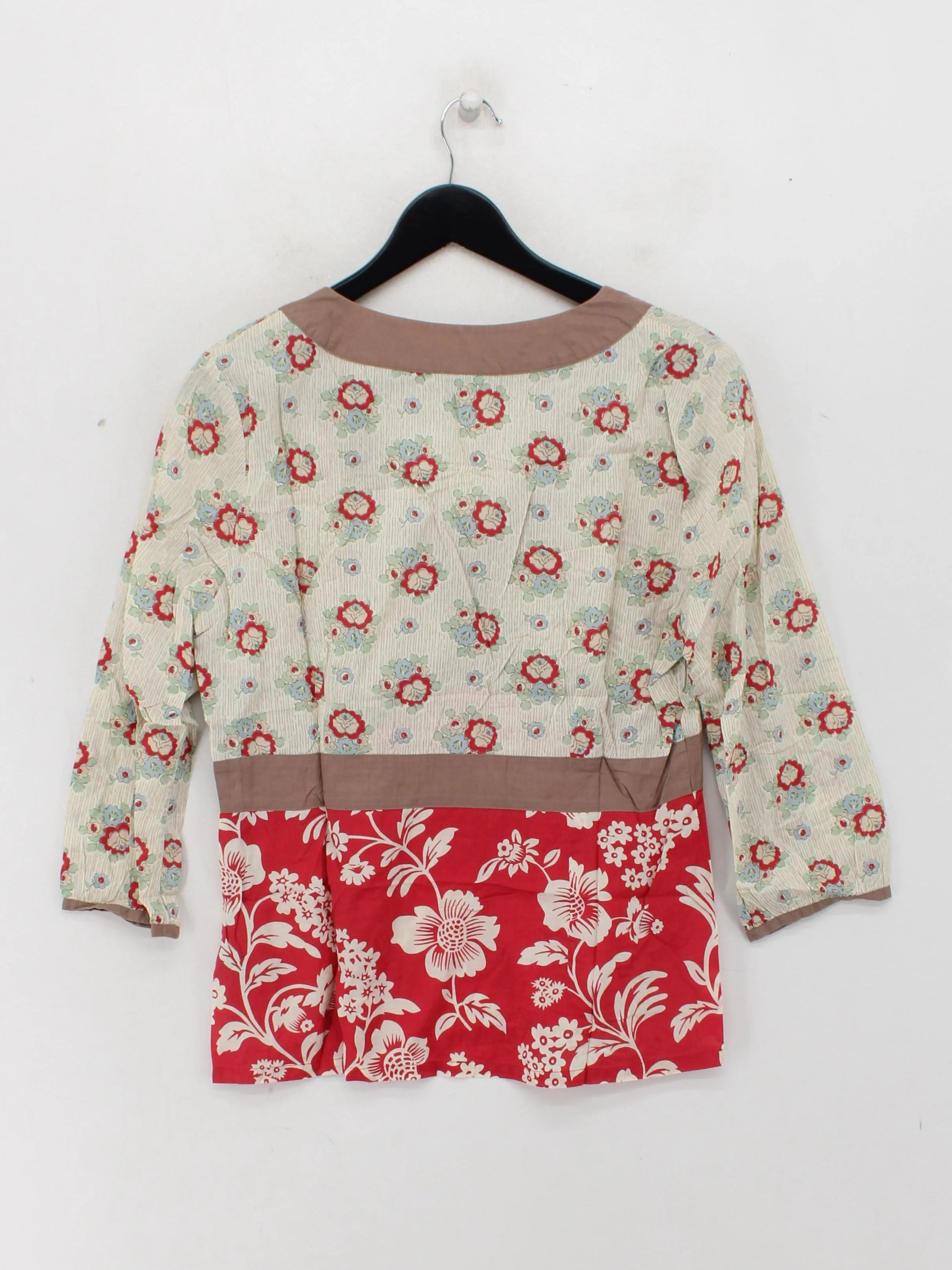 Boden Women's Top UK 14 Multi Floral 100% Cotton 3/4 Sleeve V-Neck Basic - Image 2