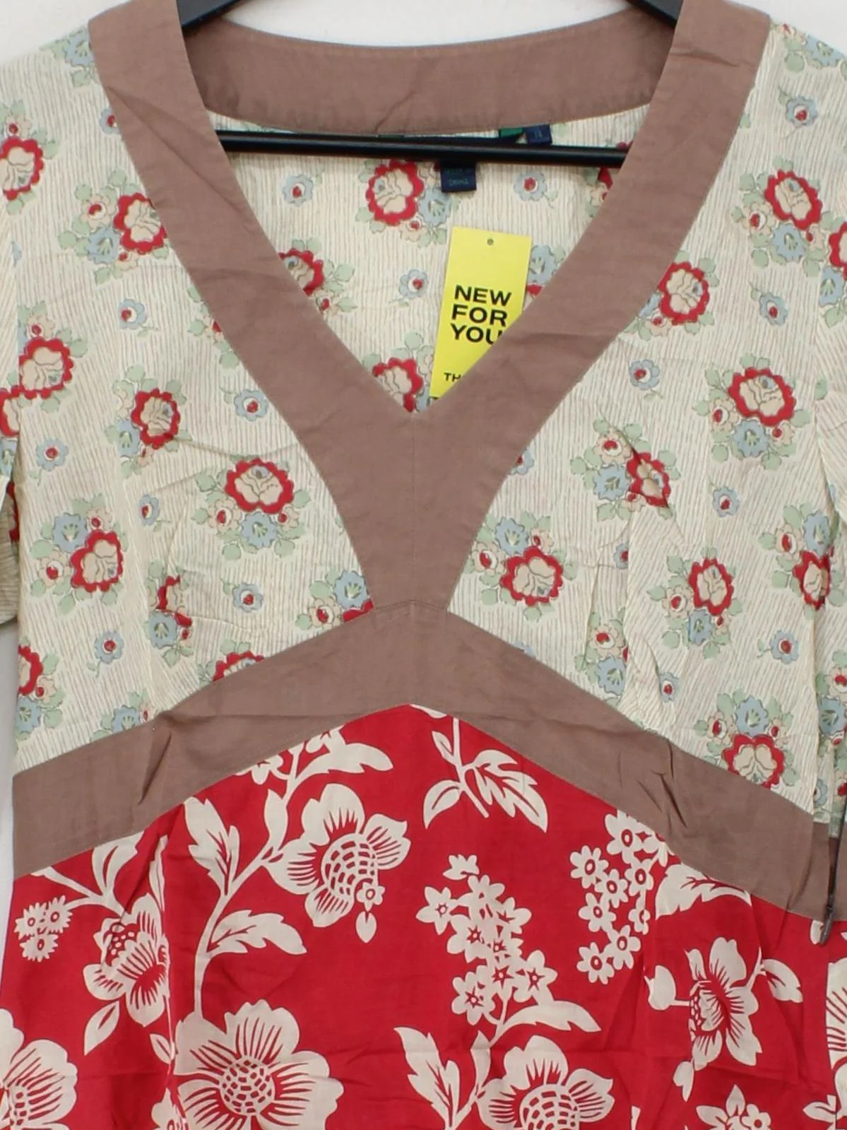 Boden Women's Top UK 14 Multi Floral 100% Cotton 3/4 Sleeve V-Neck Basic - Image 3