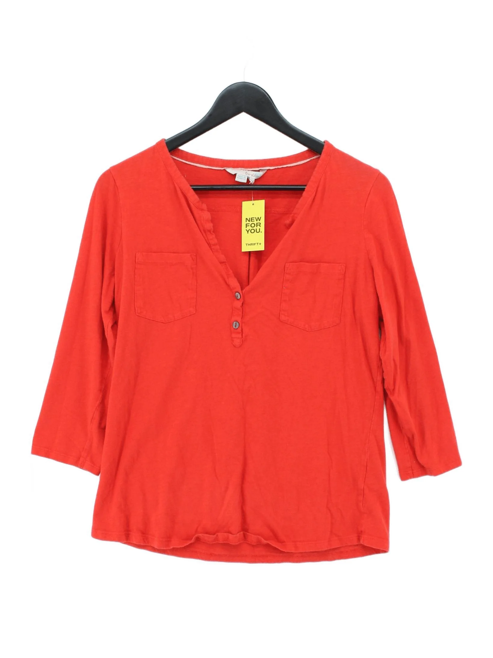 Boden Women's Top UK 14 Red 100% Cotton 3/4 Sleeve V-Neck Basic
