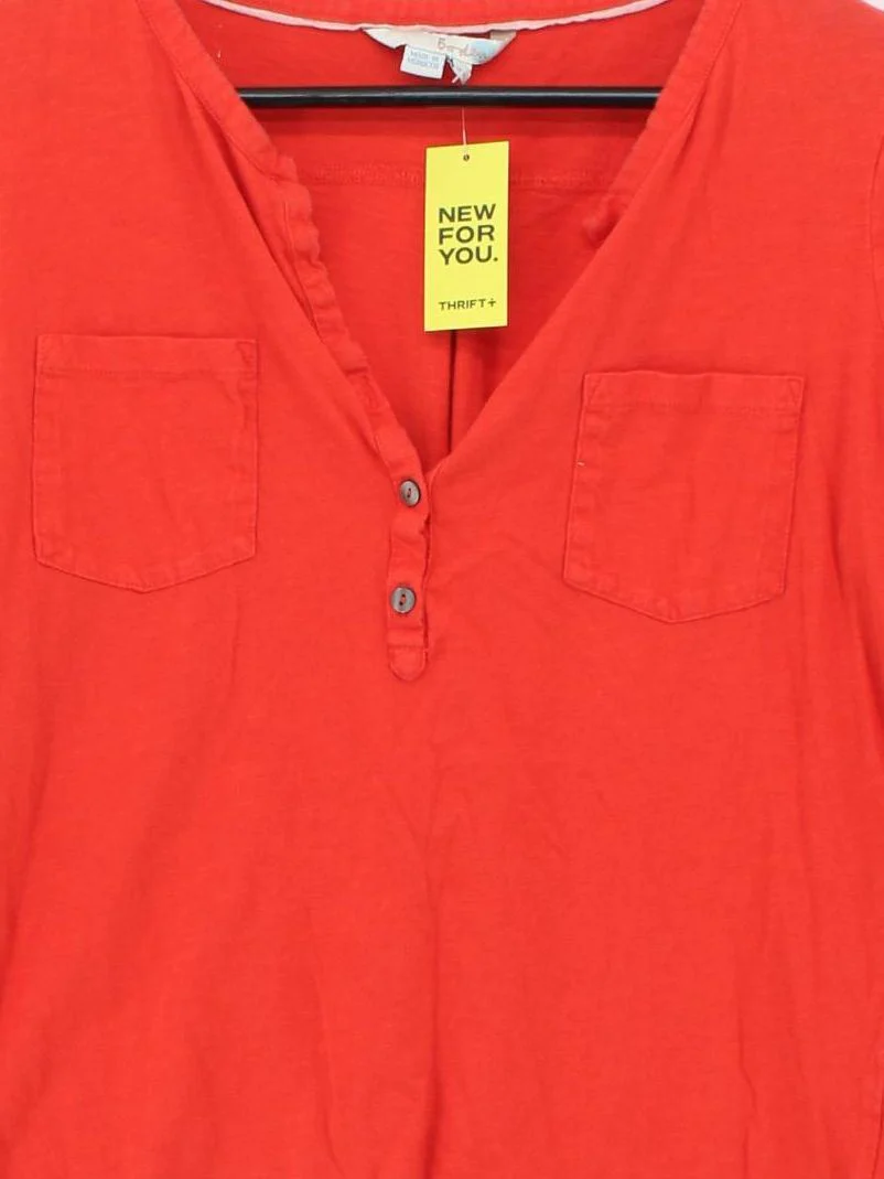 Boden Women's Top UK 14 Red 100% Cotton 3/4 Sleeve V-Neck Basic - Image 3