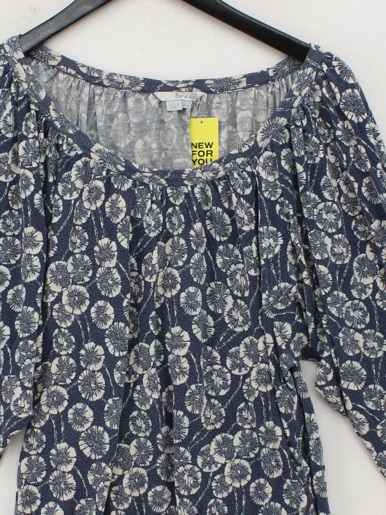 Boden Women's Top UK 16 Blue Floral 100% Viscose 3/4 Sleeve Round Neck Basic - Image 3