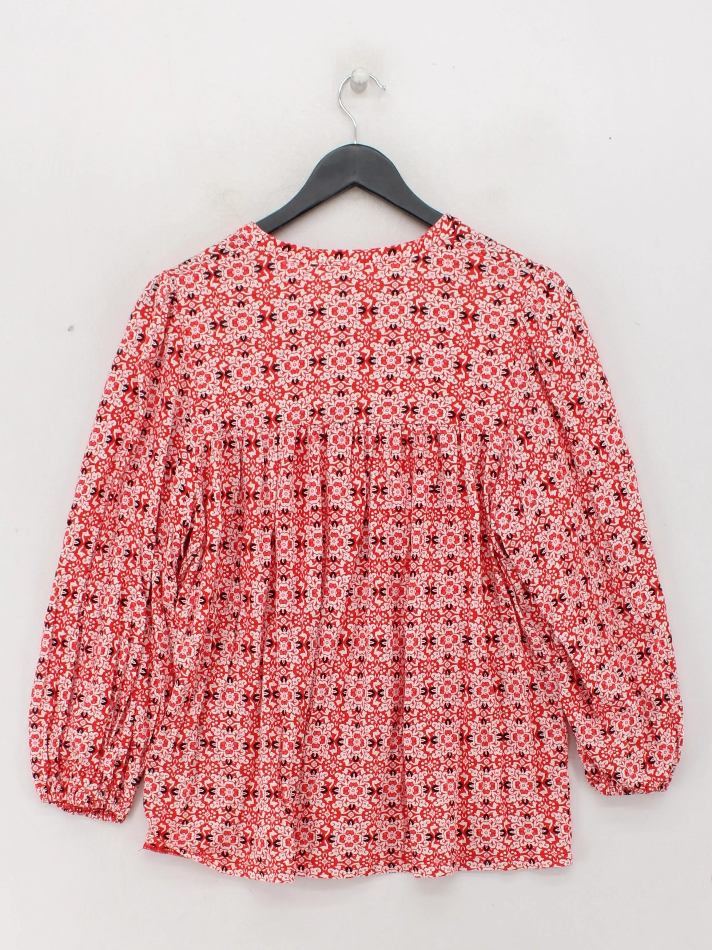 Boden Women's Top UK 16 Red Cotton with Lyocell Modal Long Sleeve V-Neck Basic - Image 2