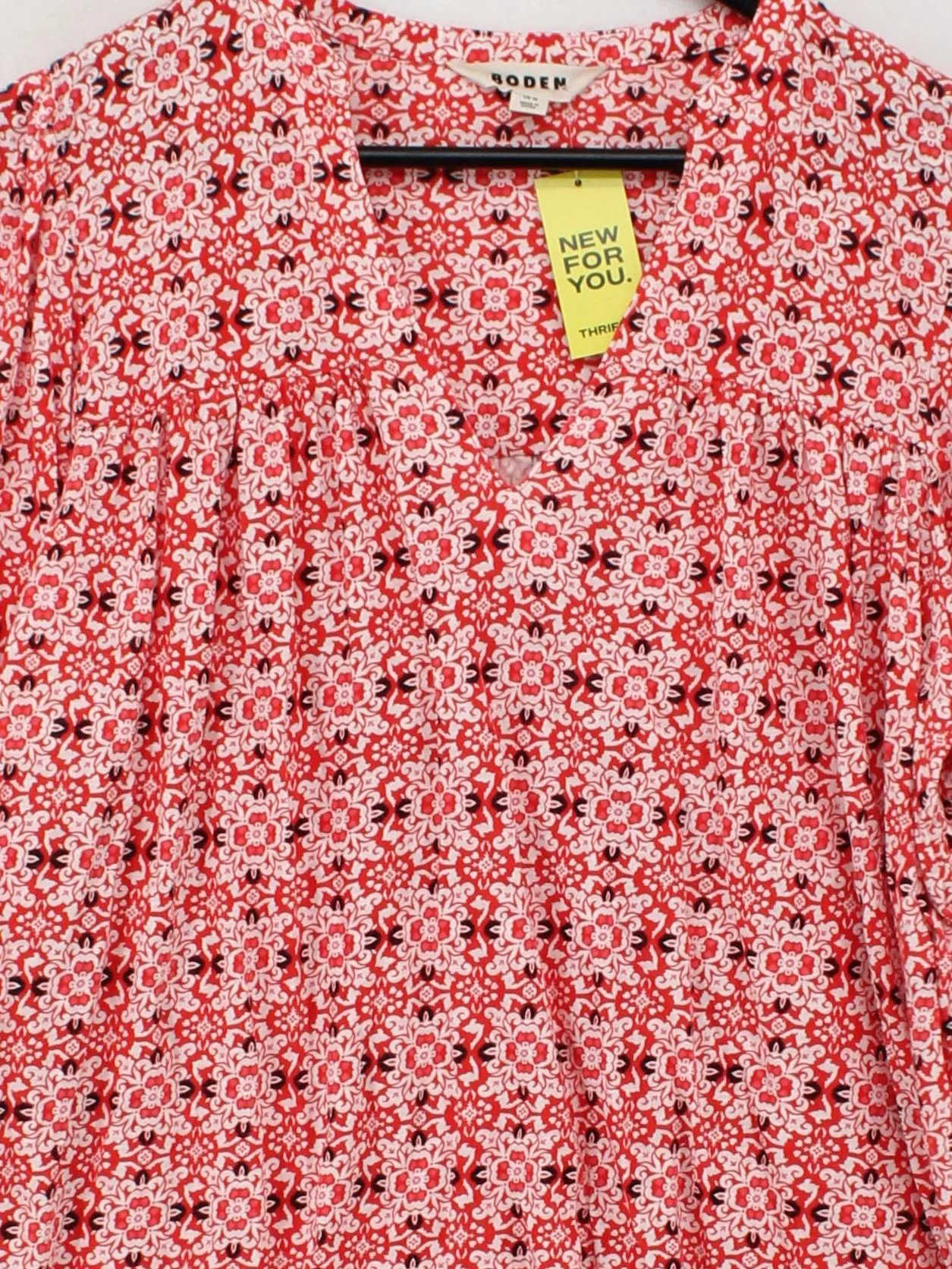 Boden Women's Top UK 16 Red Cotton with Lyocell Modal Long Sleeve V-Neck Basic - Image 3
