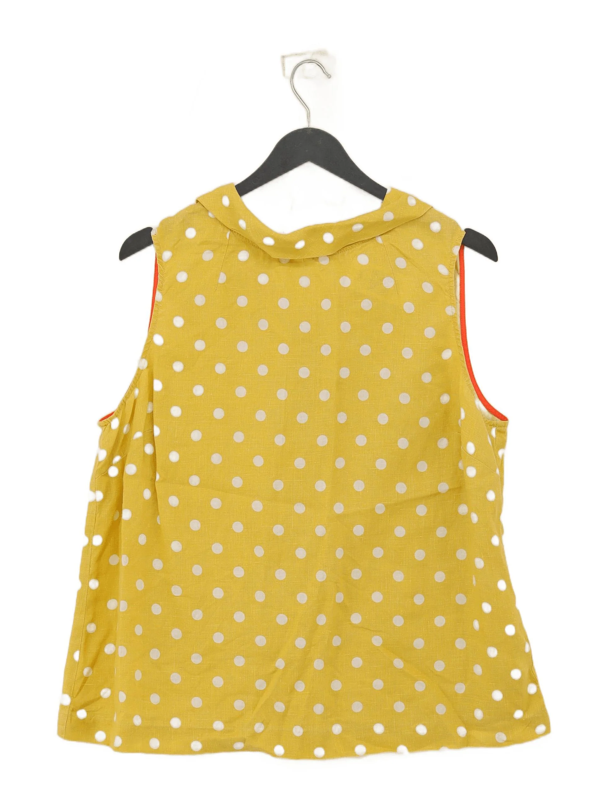 Boden Women's Top UK 16 Yellow Polkadot 100% Linen Sleeveless Collared Basic