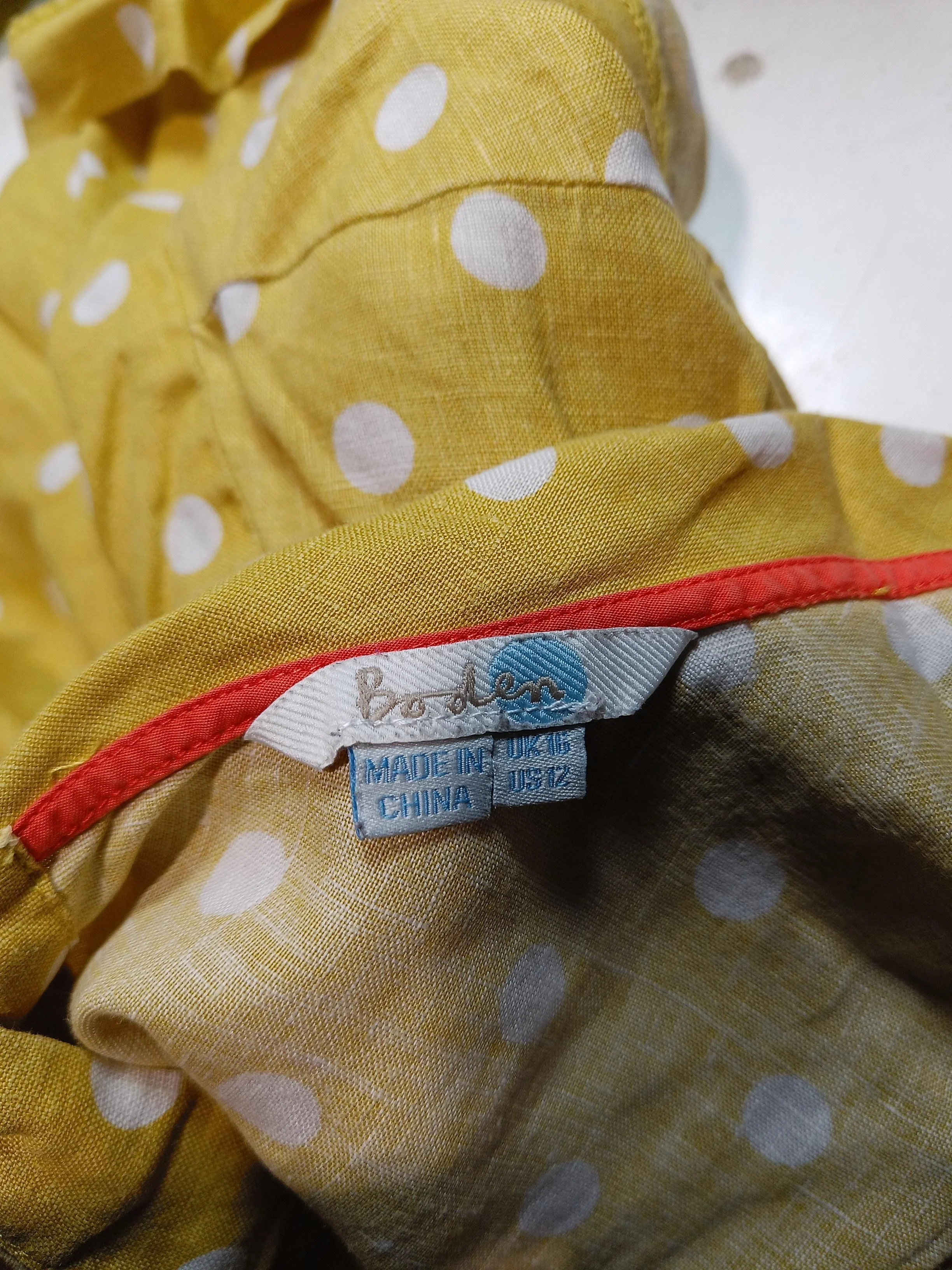 Boden Women's Top UK 16 Yellow Polkadot 100% Linen Sleeveless Collared Basic - Image 5