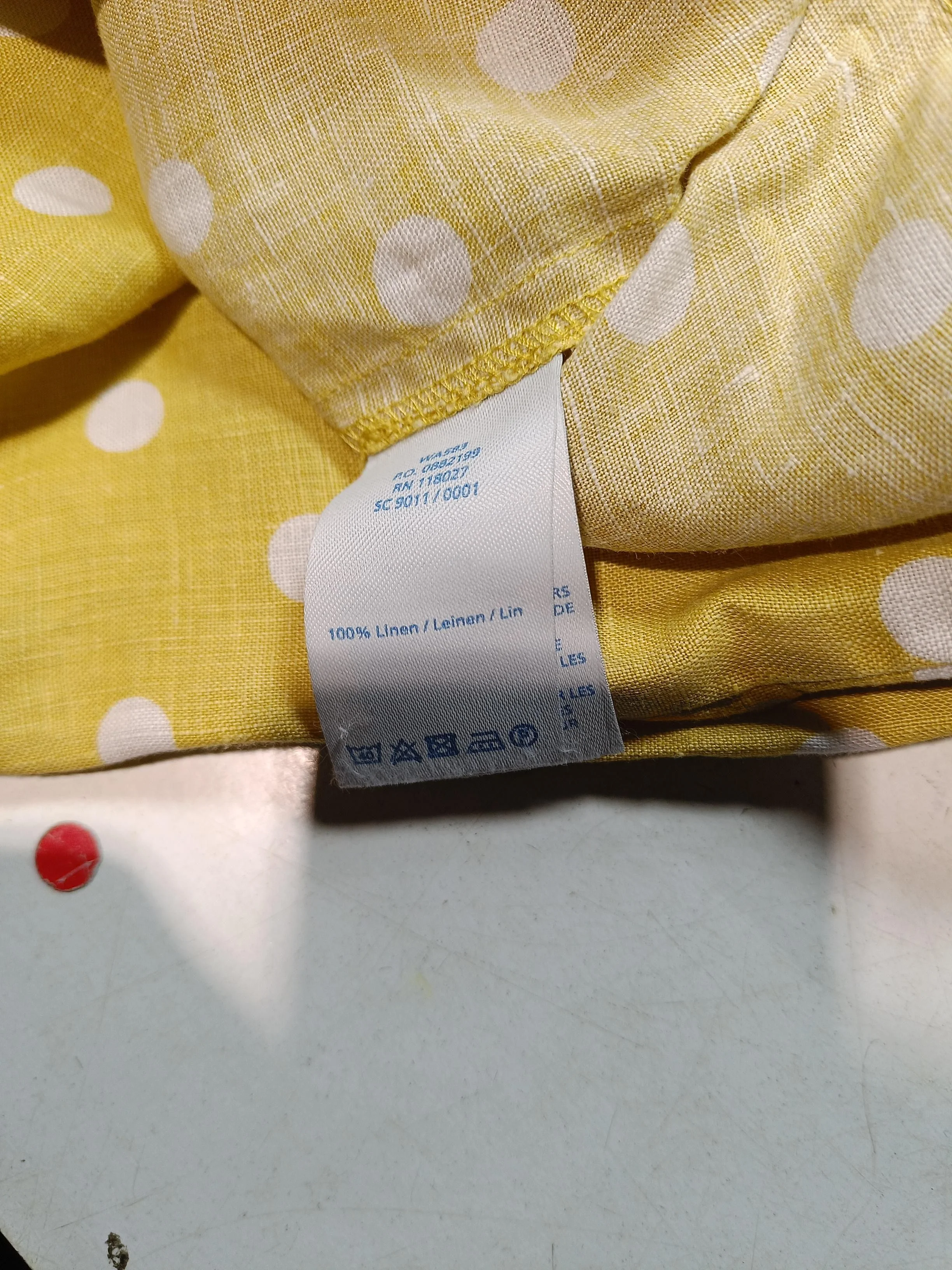 Boden Women's Top UK 16 Yellow Polkadot 100% Linen Sleeveless Collared Basic - Image 6