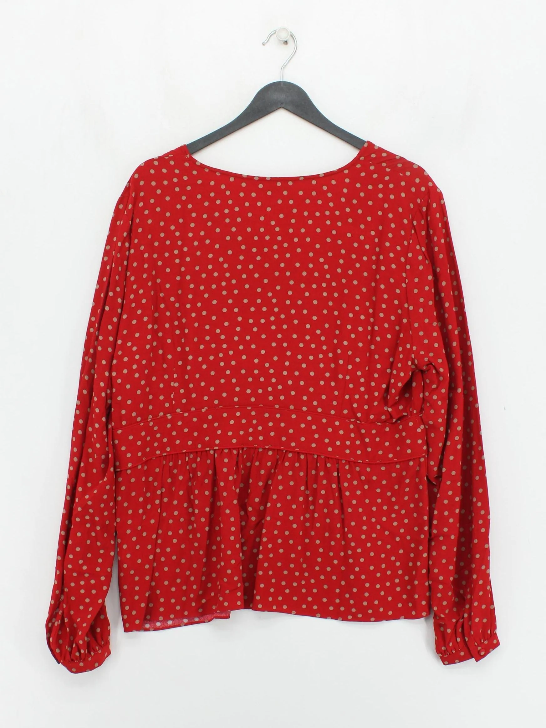 Boden Women's Top UK 18 Red Polkadot 100% Viscose Long Sleeve V-Neck Basic - Image 2