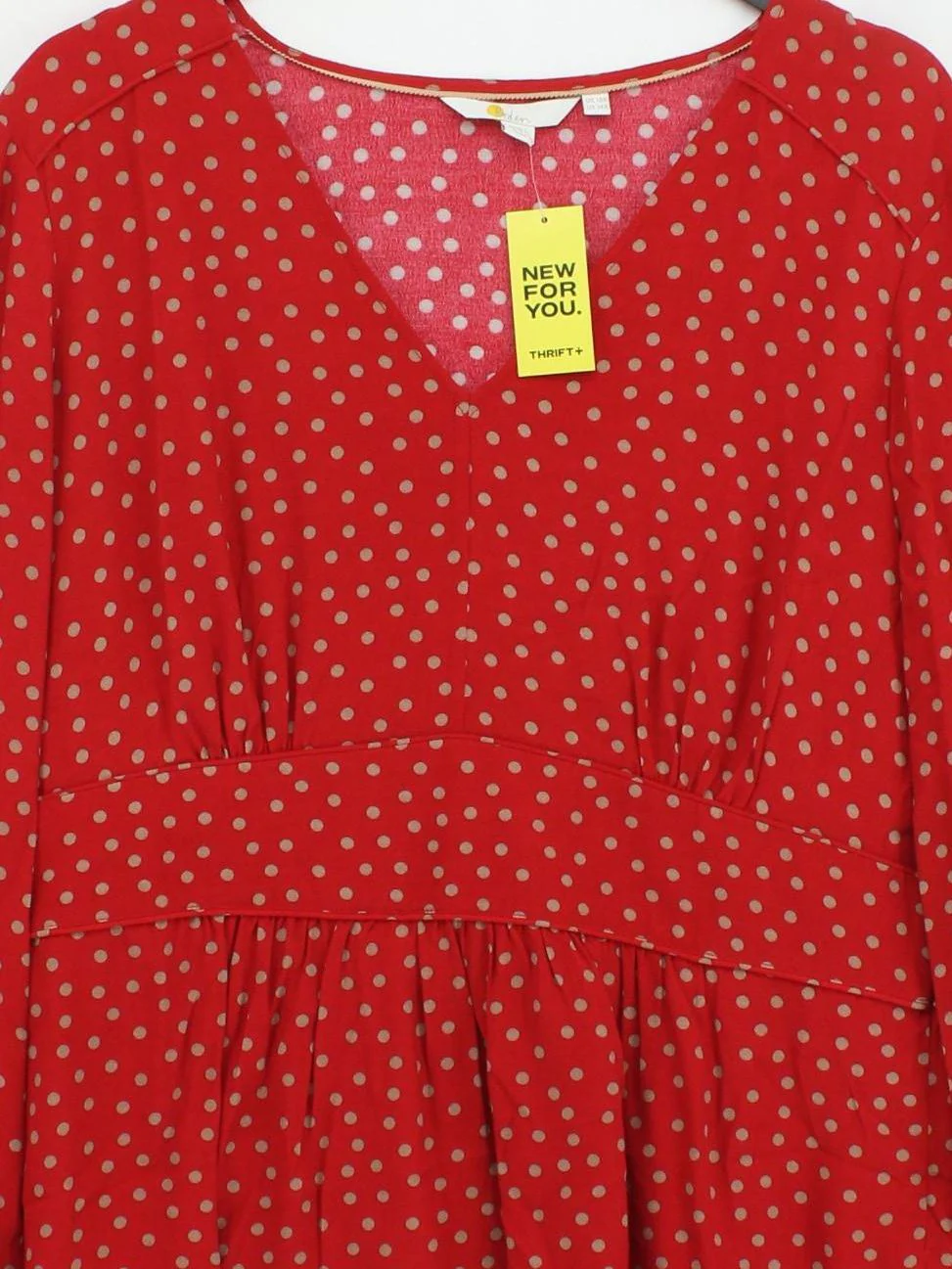 Boden Women's Top UK 18 Red Polkadot 100% Viscose Long Sleeve V-Neck Basic - Image 3