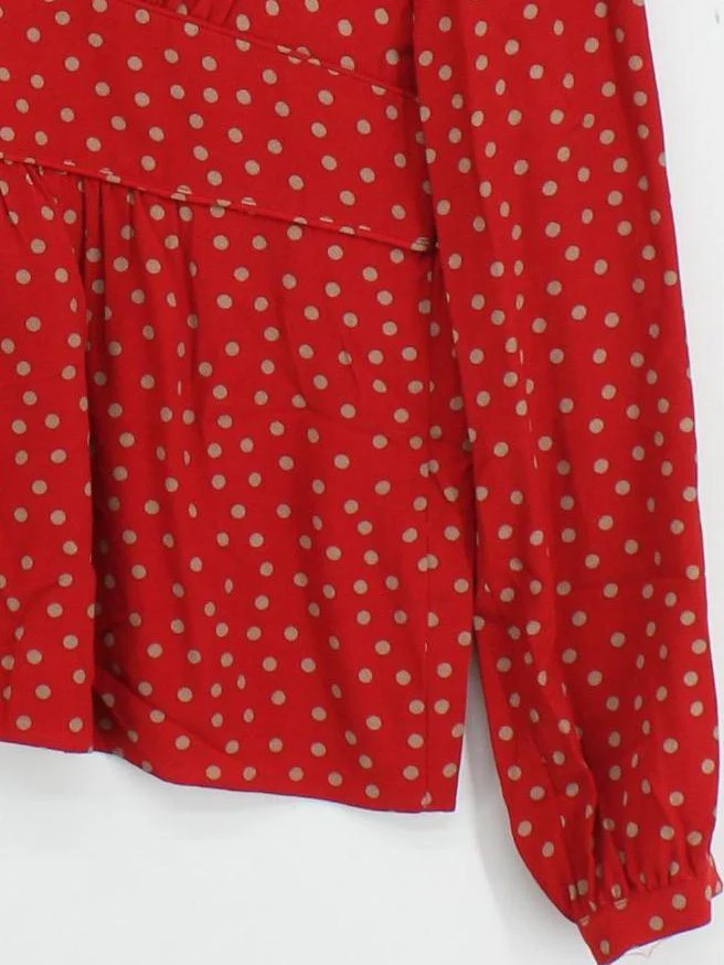 Boden Women's Top UK 18 Red Polkadot 100% Viscose Long Sleeve V-Neck Basic - Image 4