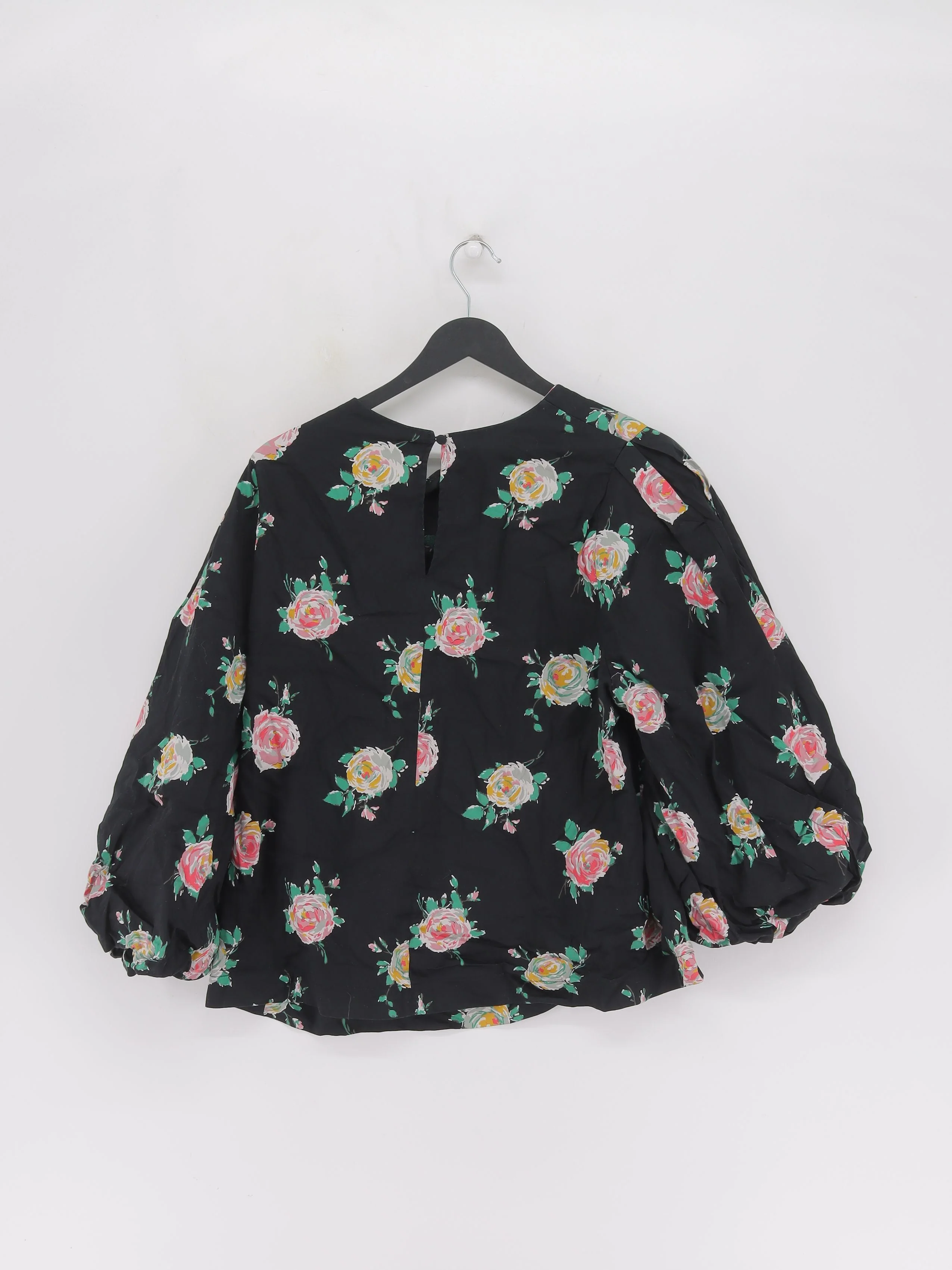 Boden Women's Top UK 20 Black Floral 100% Cotton Long Sleeve Round Neck Basic - Image 2