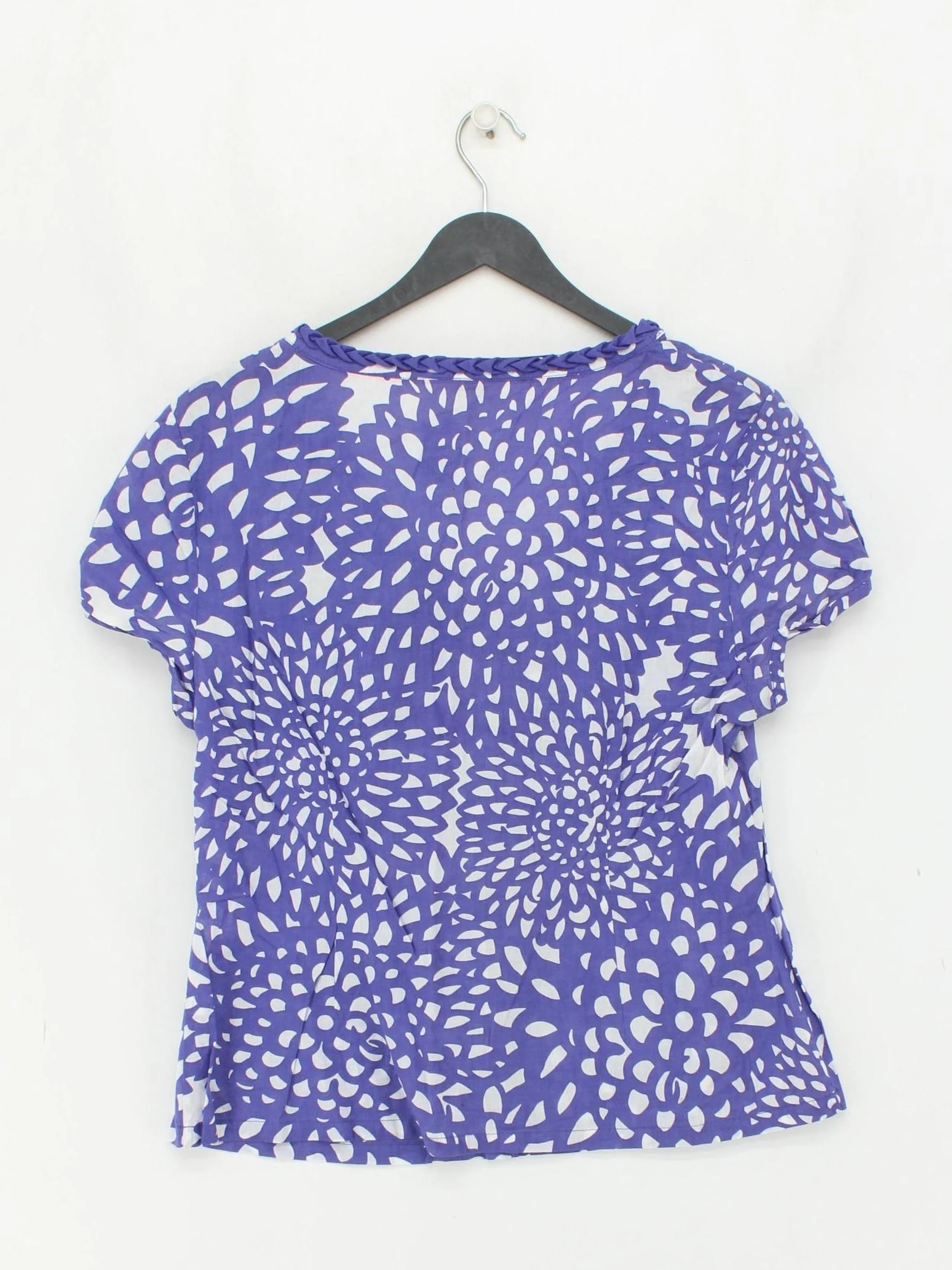 Boden Women's Top UK 6 Blue Floral 100% Cotton Short Sleeve Round Neck Basic - Image 2