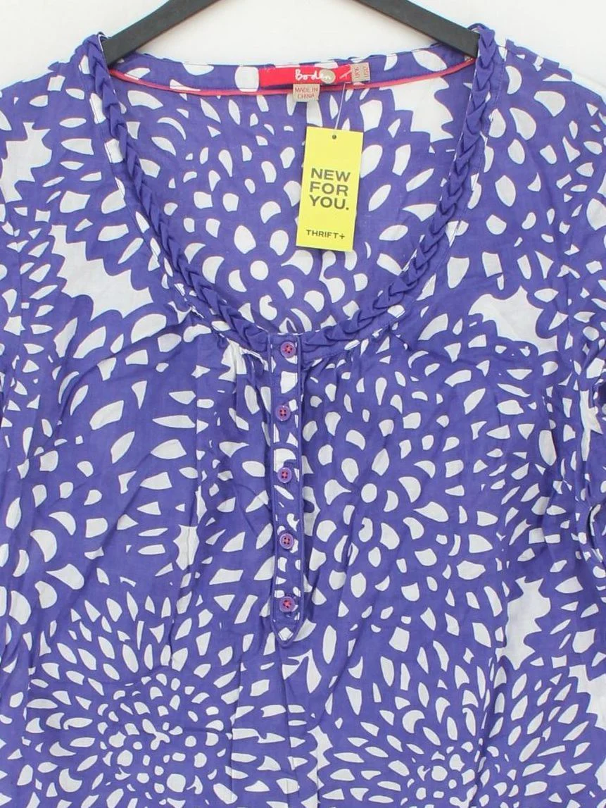Boden Women's Top UK 6 Blue Floral 100% Cotton Short Sleeve Round Neck Basic - Image 3