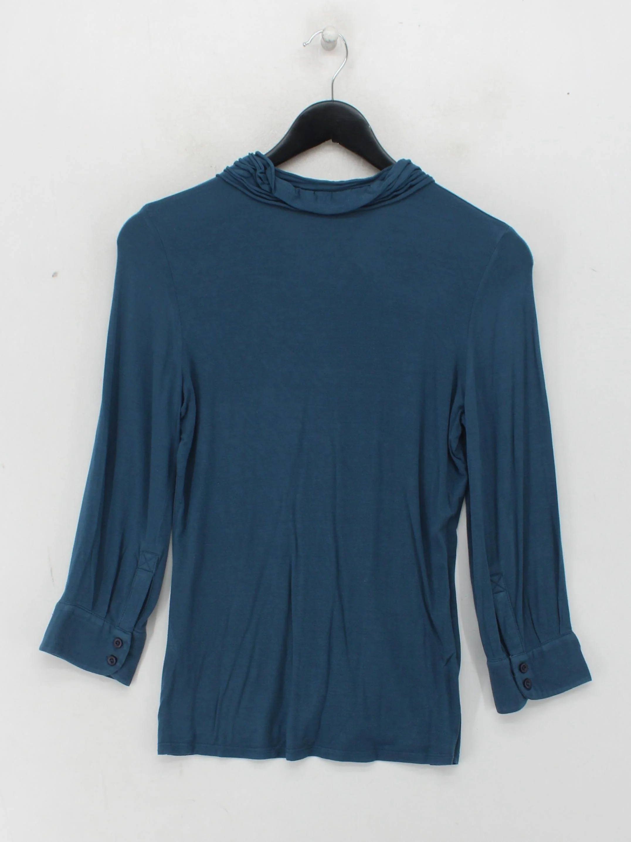 Boden Women's Top UK 8 Blue Viscose with Elastane 3/4 Sleeve V-Neck Basic - Image 2