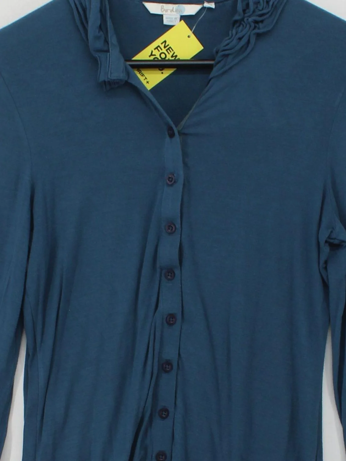 Boden Women's Top UK 8 Blue Viscose with Elastane 3/4 Sleeve V-Neck Basic - Image 3