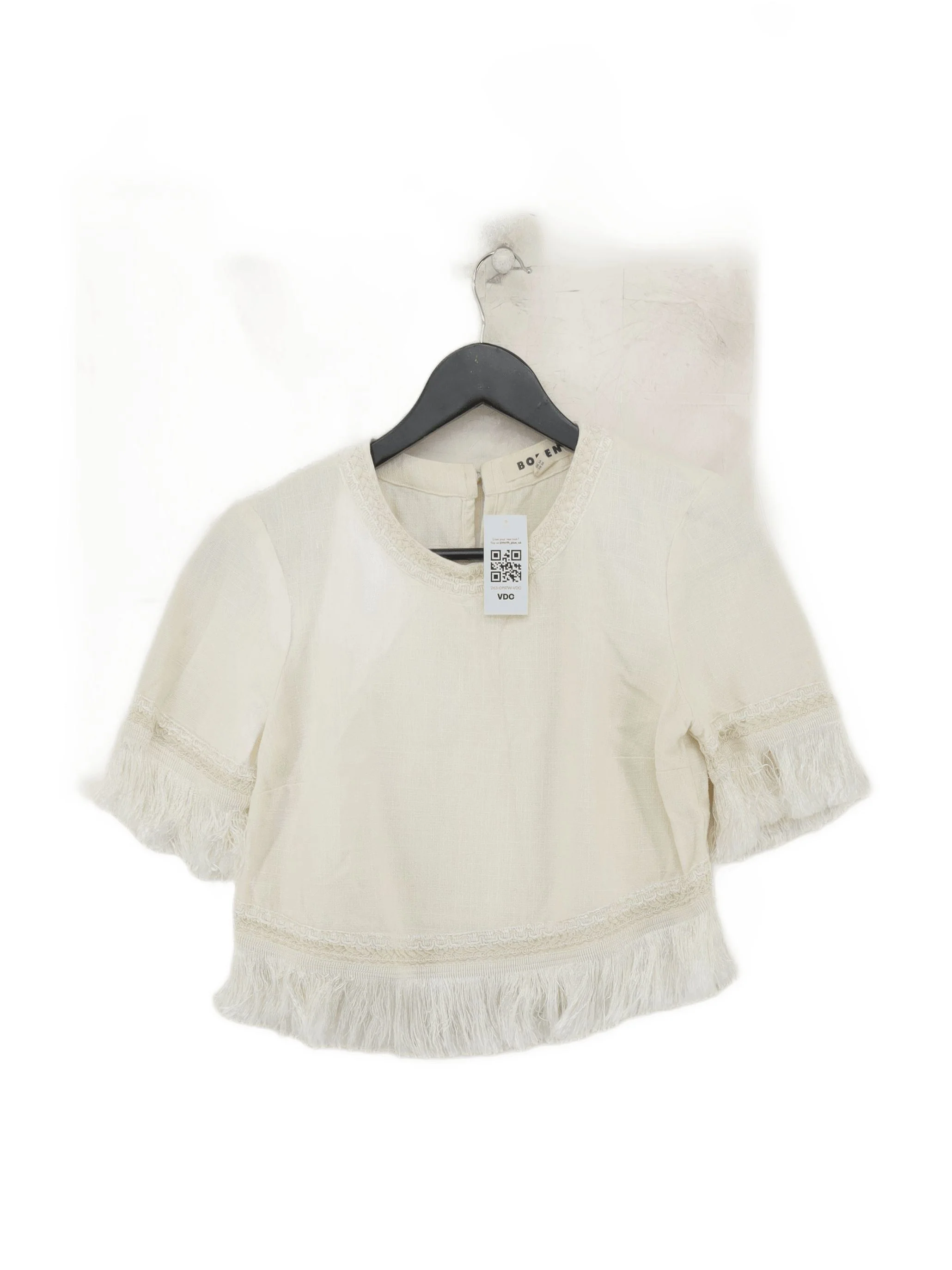 Boden Women's Top UK 8 Cream 100% Cotton Short Sleeve Round Neck Cropped