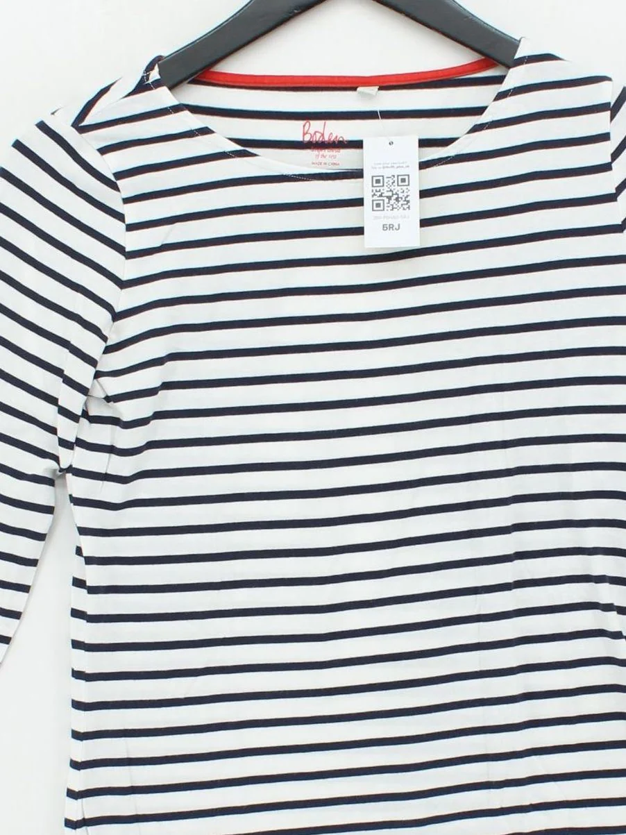 Boden Women's Top UK 8 Multi Striped 100% Cotton Long Sleeve Round Neck Basic - Image 3