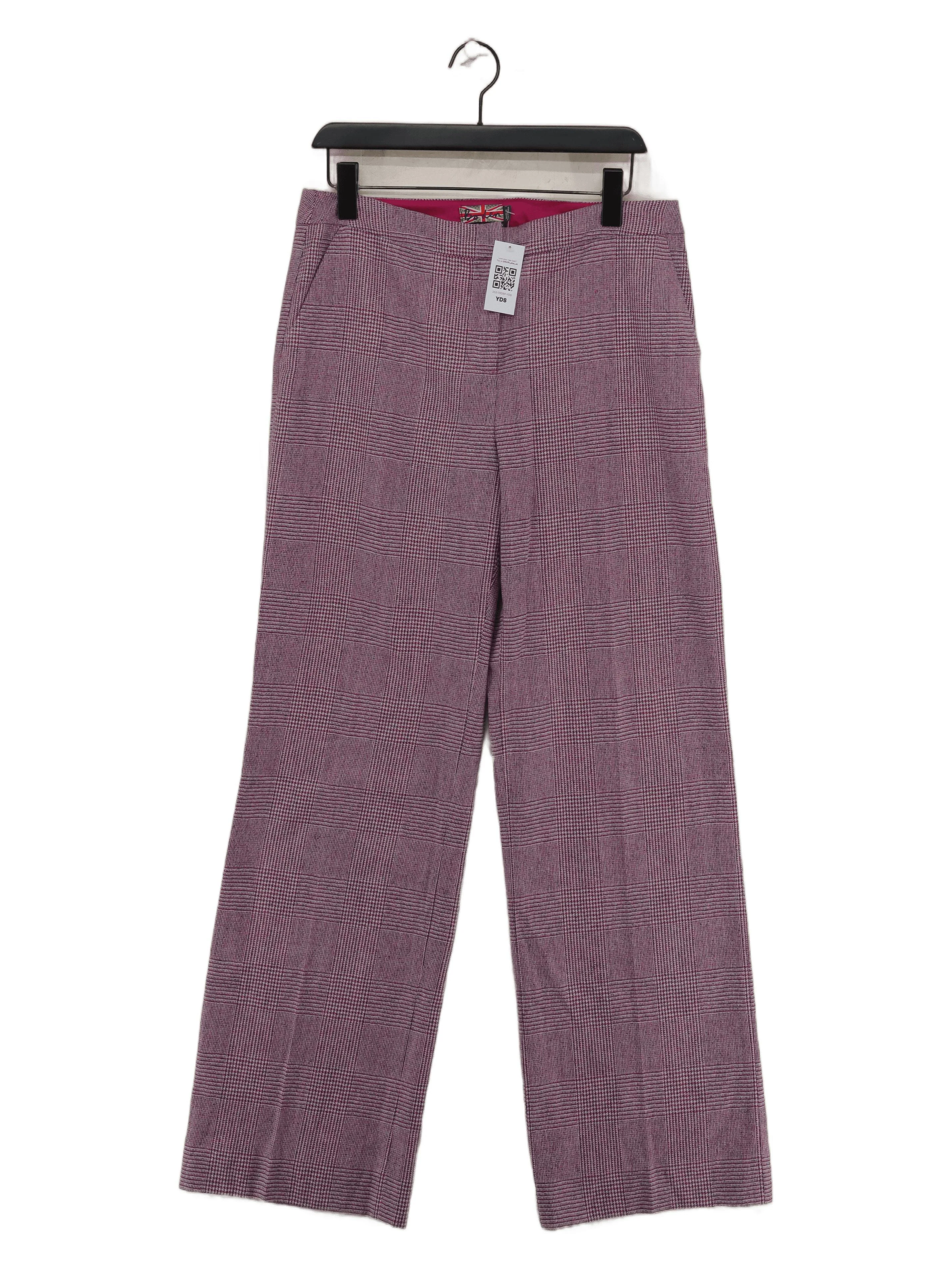 Boden Women's Trousers L Purple Checkered 100% Wool Wide-Leg Chino
