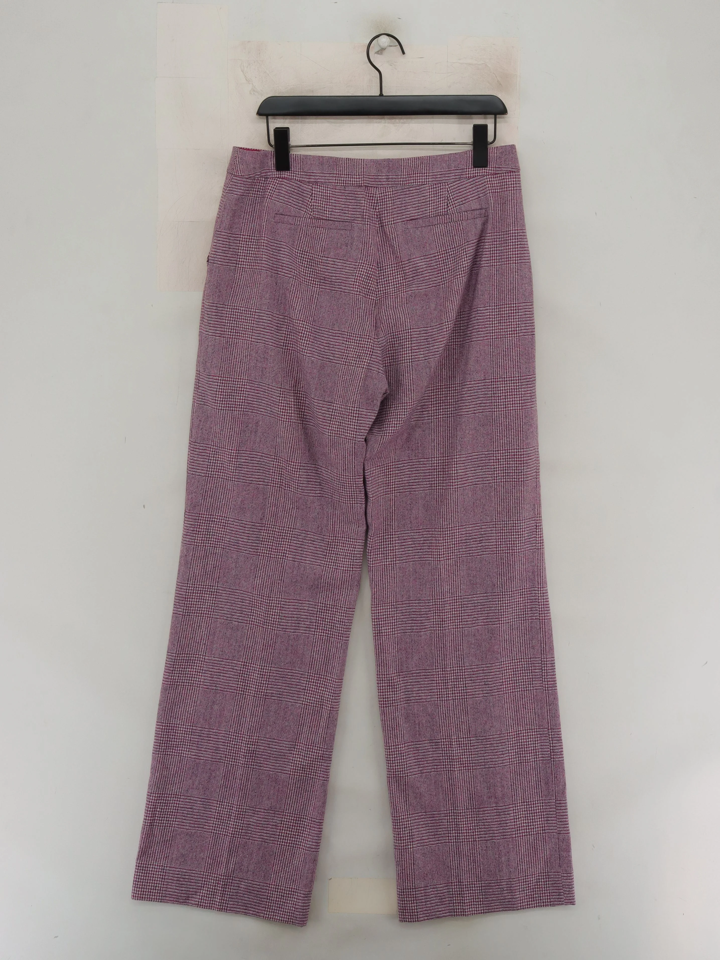 Boden Women's Trousers L Purple Checkered 100% Wool Wide-Leg Chino - Image 2