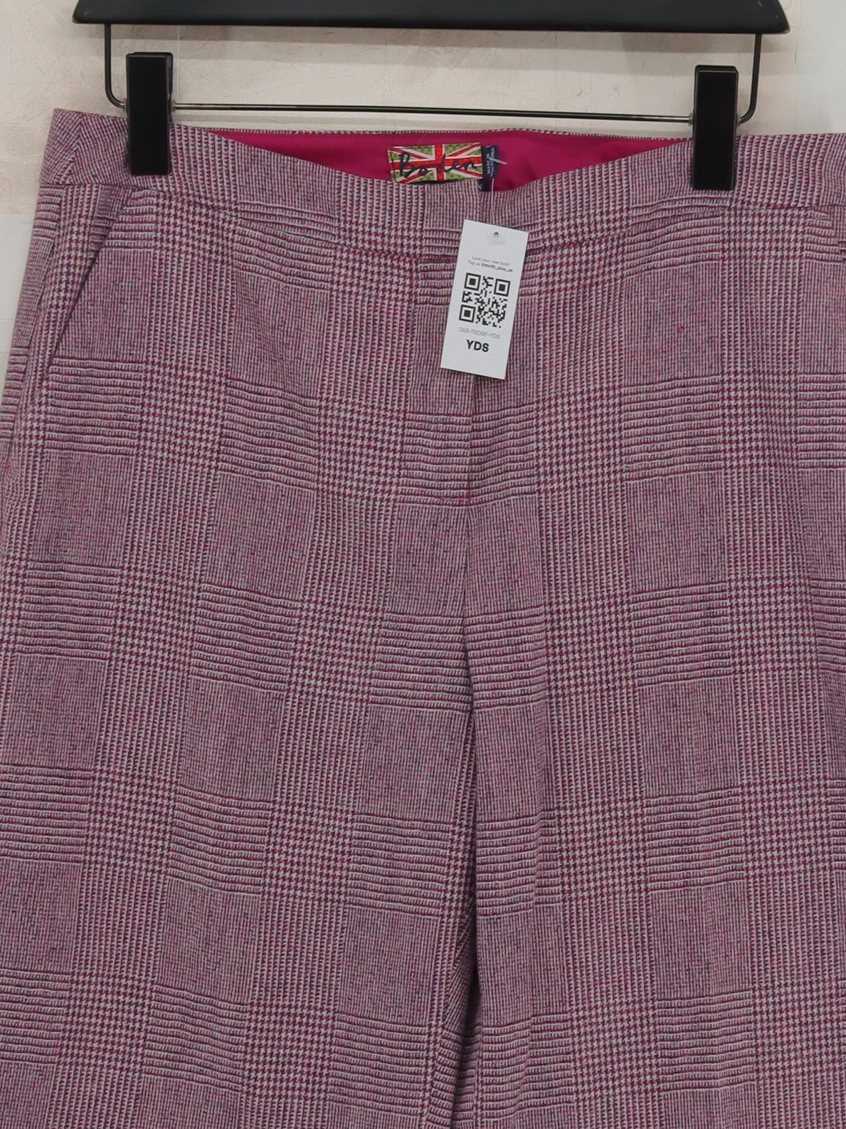 Boden Women's Trousers L Purple Checkered 100% Wool Wide-Leg Chino - Image 3