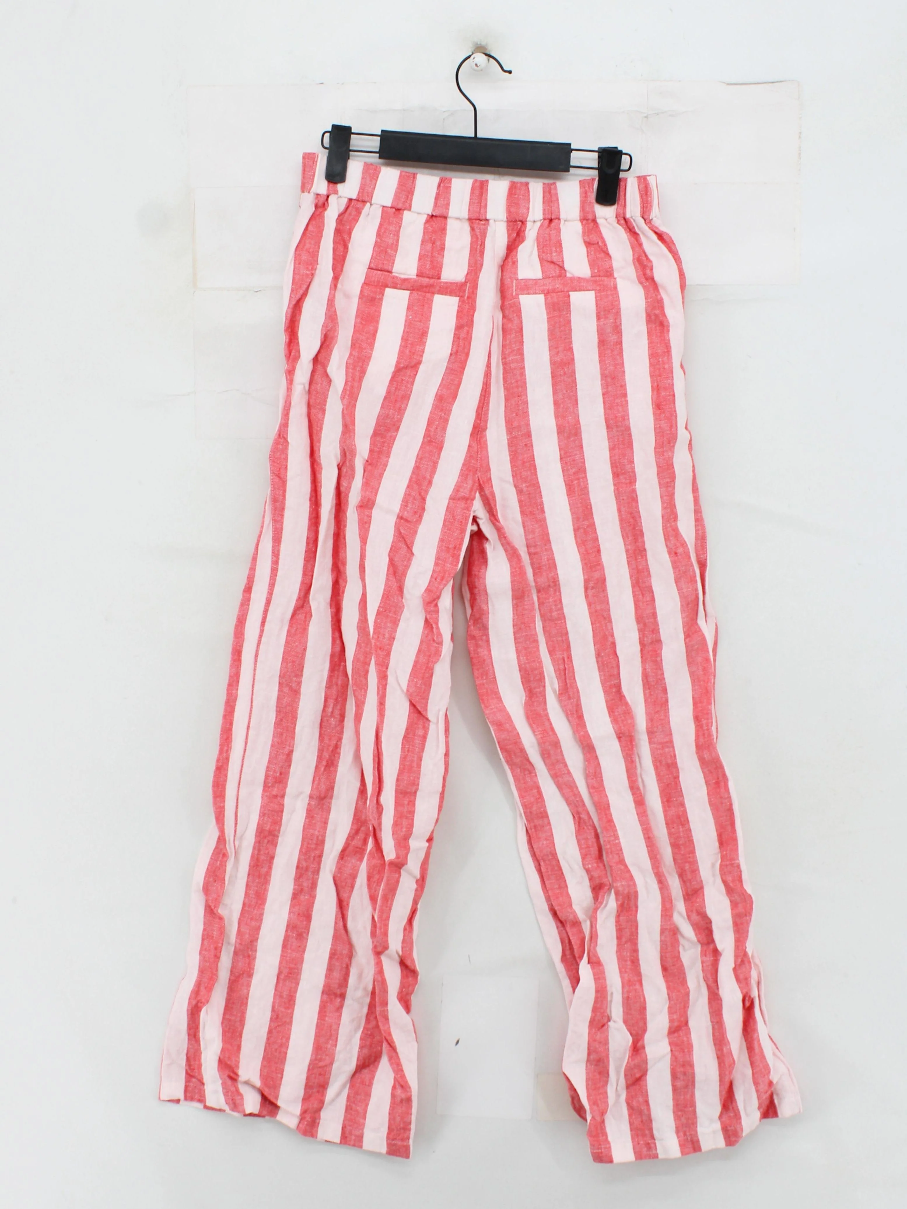 Boden Women's Trousers UK 10 Red Striped 100% Linen Wide-Leg Cropped - Image 2