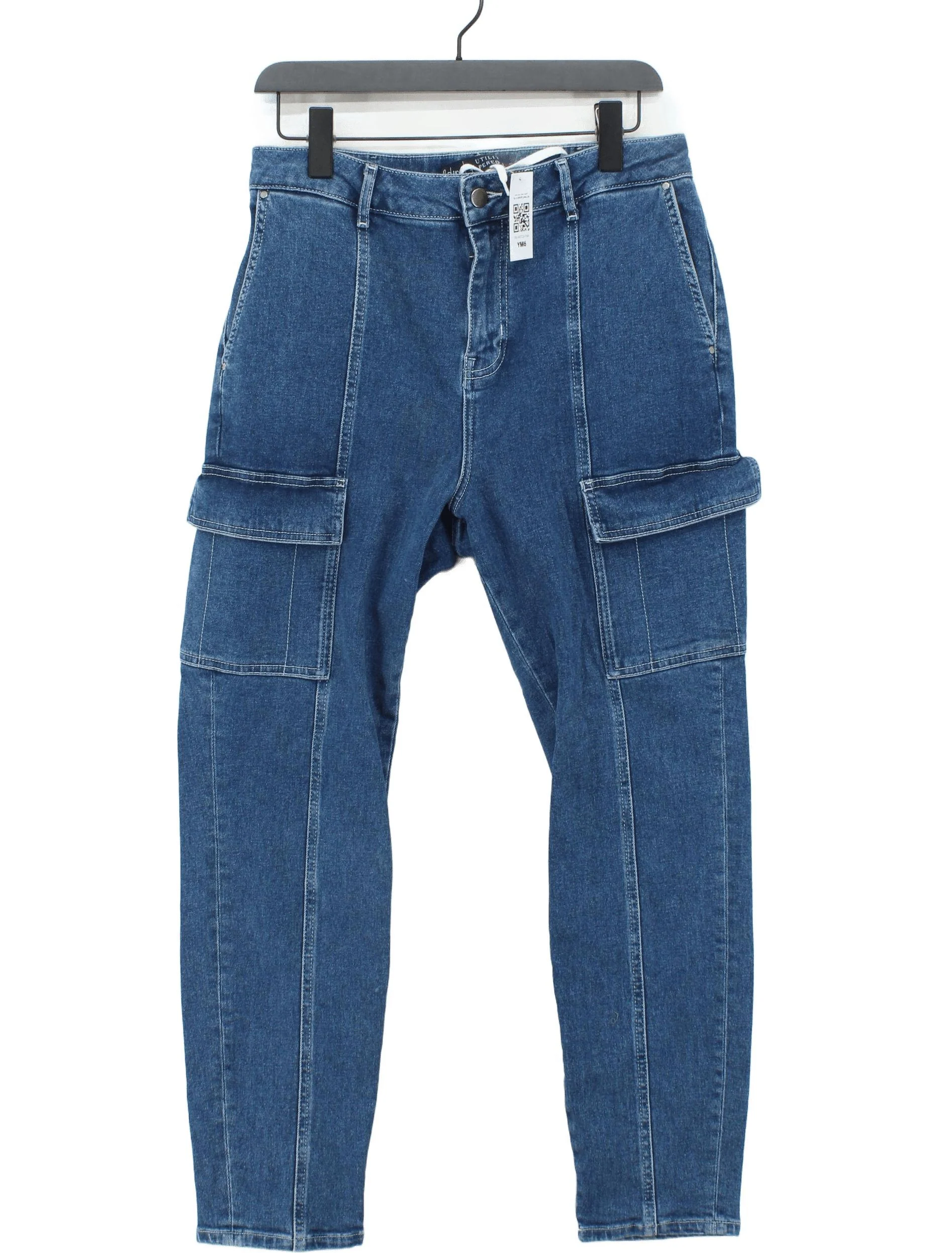 Boden Women's Trousers UK 14 Blue Cotton with Elastane Tapered Cargo