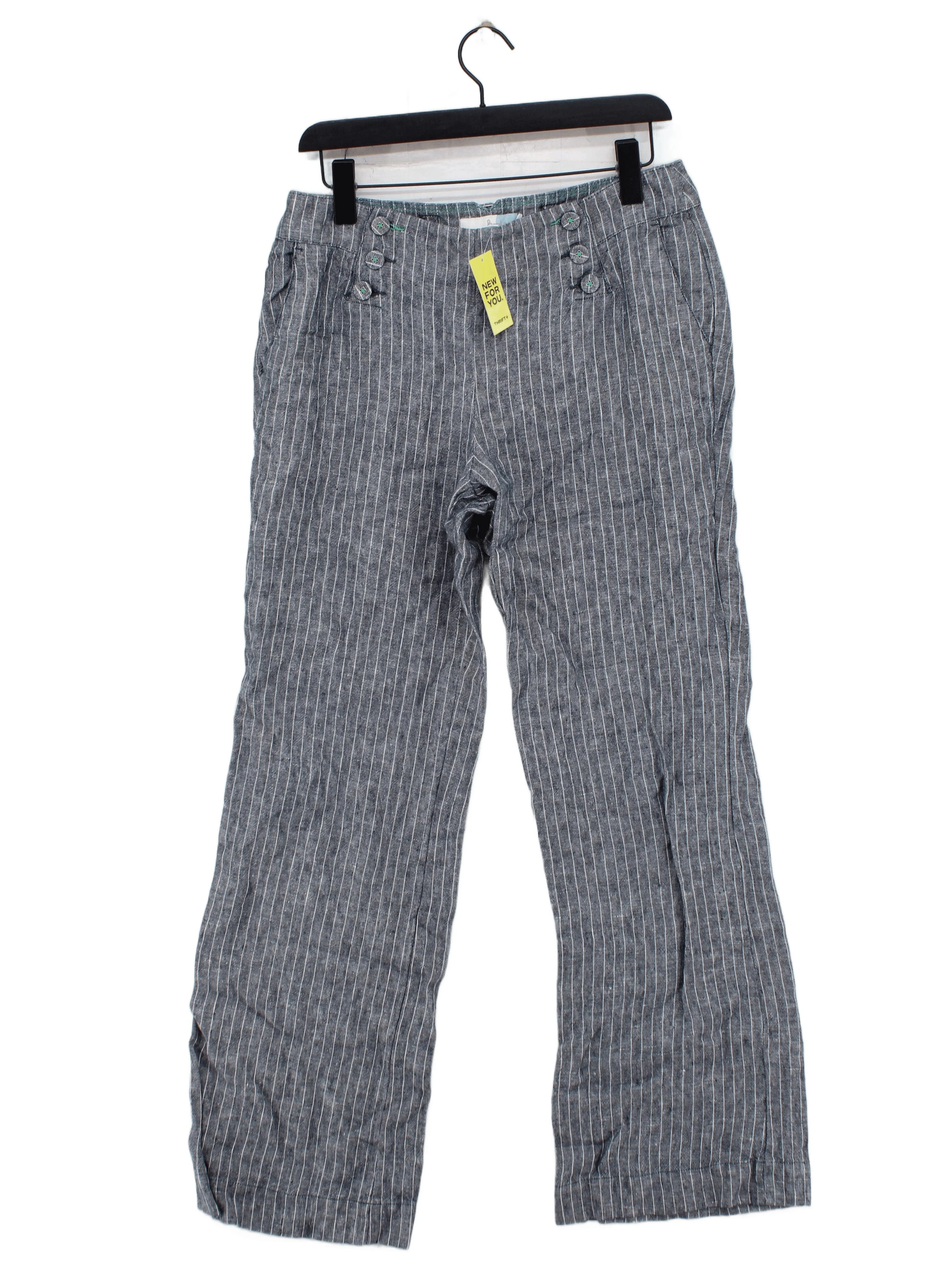 Boden Women's Trousers UK 14 Grey Striped 100% Linen Wide-Leg Chino