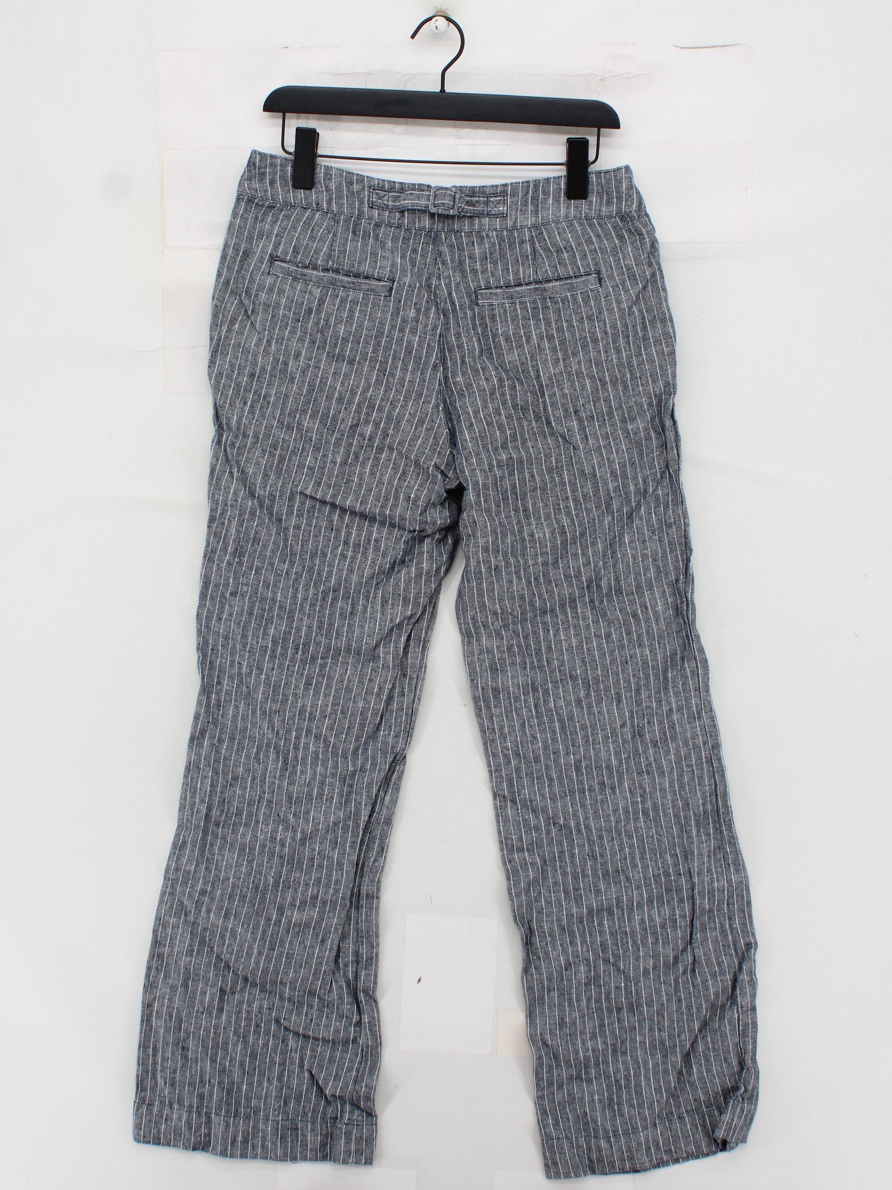 Boden Women's Trousers UK 14 Grey Striped 100% Linen Wide-Leg Chino - Image 2