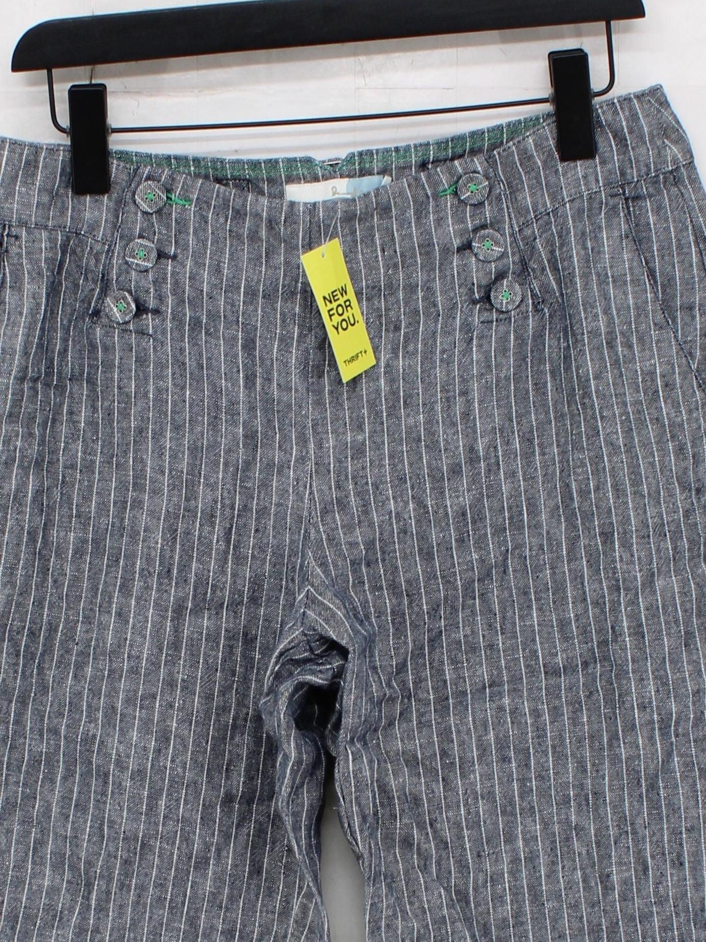 Boden Women's Trousers UK 14 Grey Striped 100% Linen Wide-Leg Chino - Image 3
