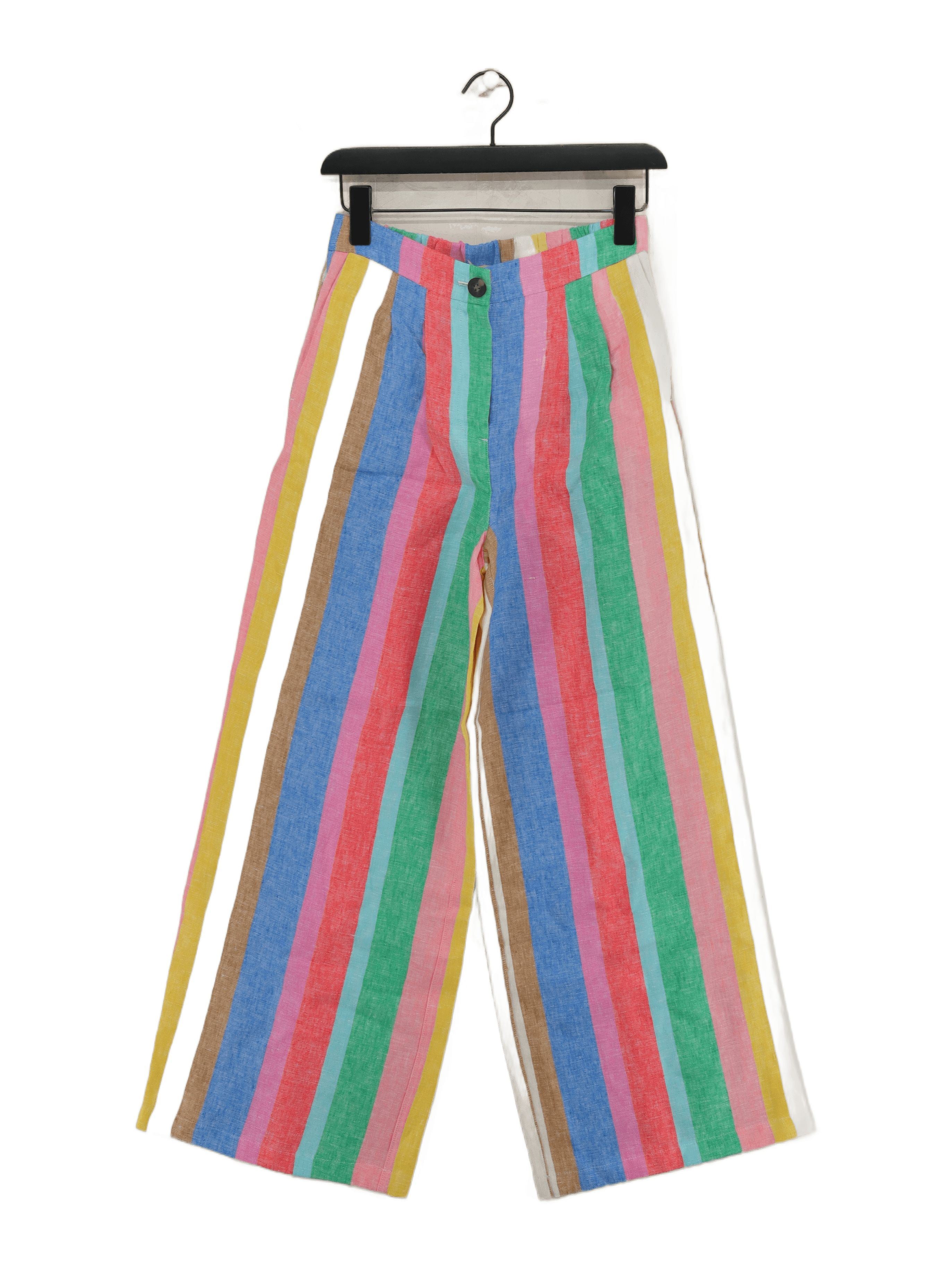 Boden Women's Trousers UK 6 Multi Striped 100% Linen Wide-Leg Capri