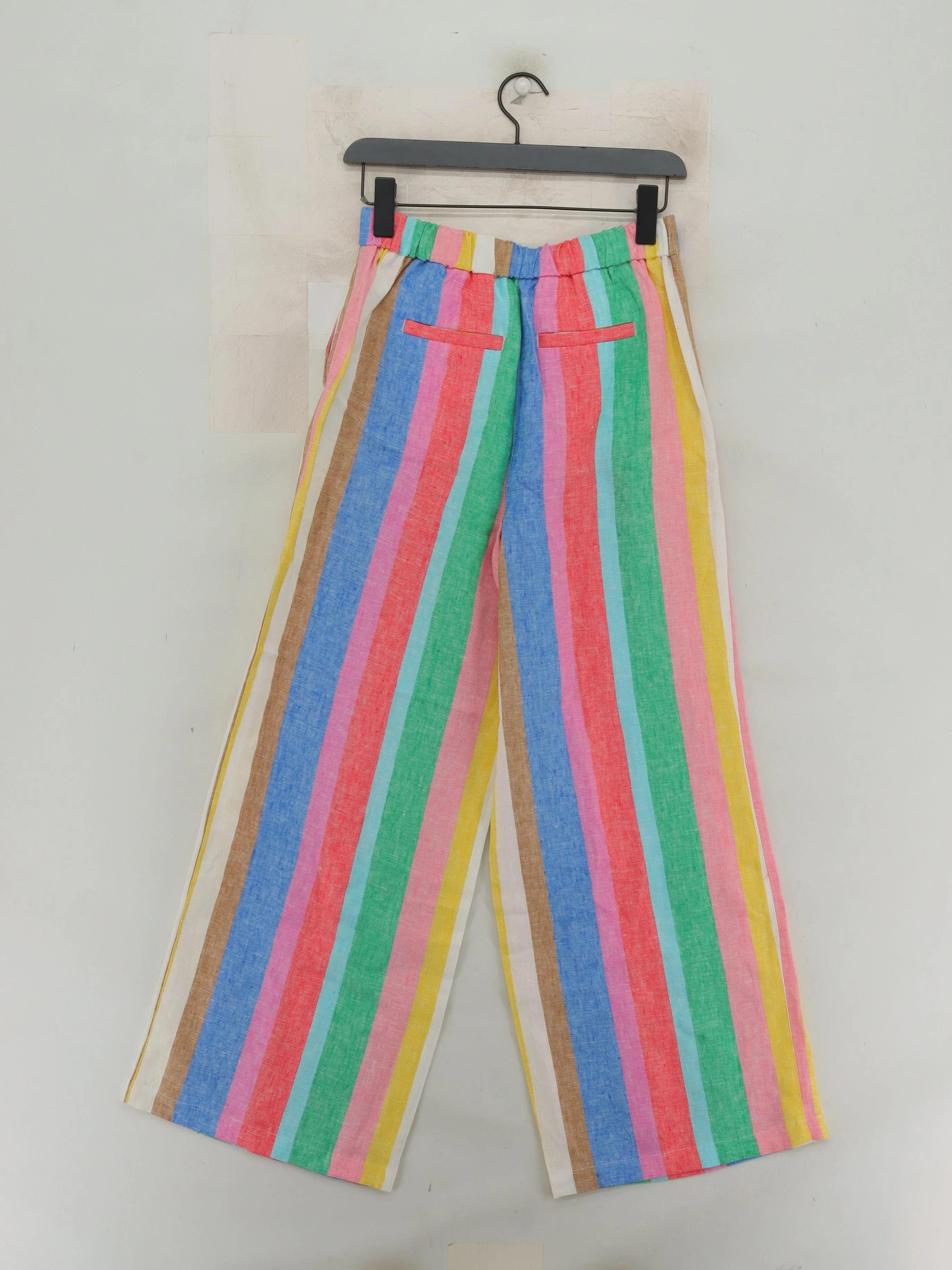 Boden Women's Trousers UK 6 Multi Striped 100% Linen Wide-Leg Capri - Image 2