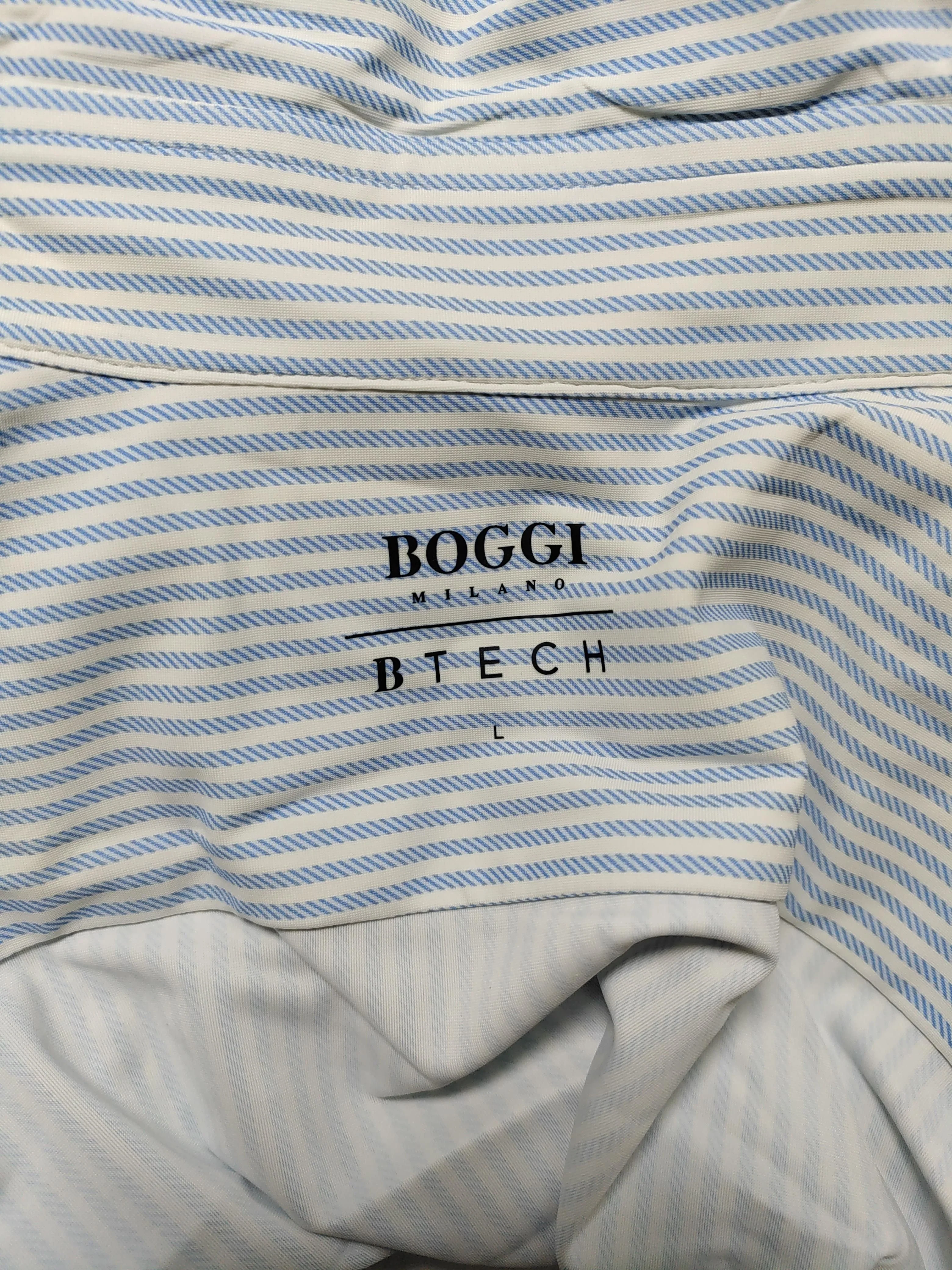Boggi Men's Shirt L Blue Striped Polyamide with Elastane Basic - Image 5