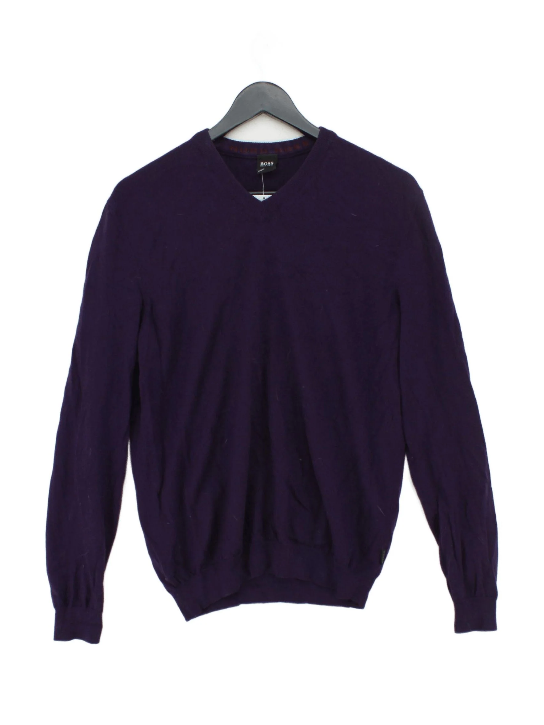 Boss Men's Jumper M Purple 100% Wool V-Neck Pullover