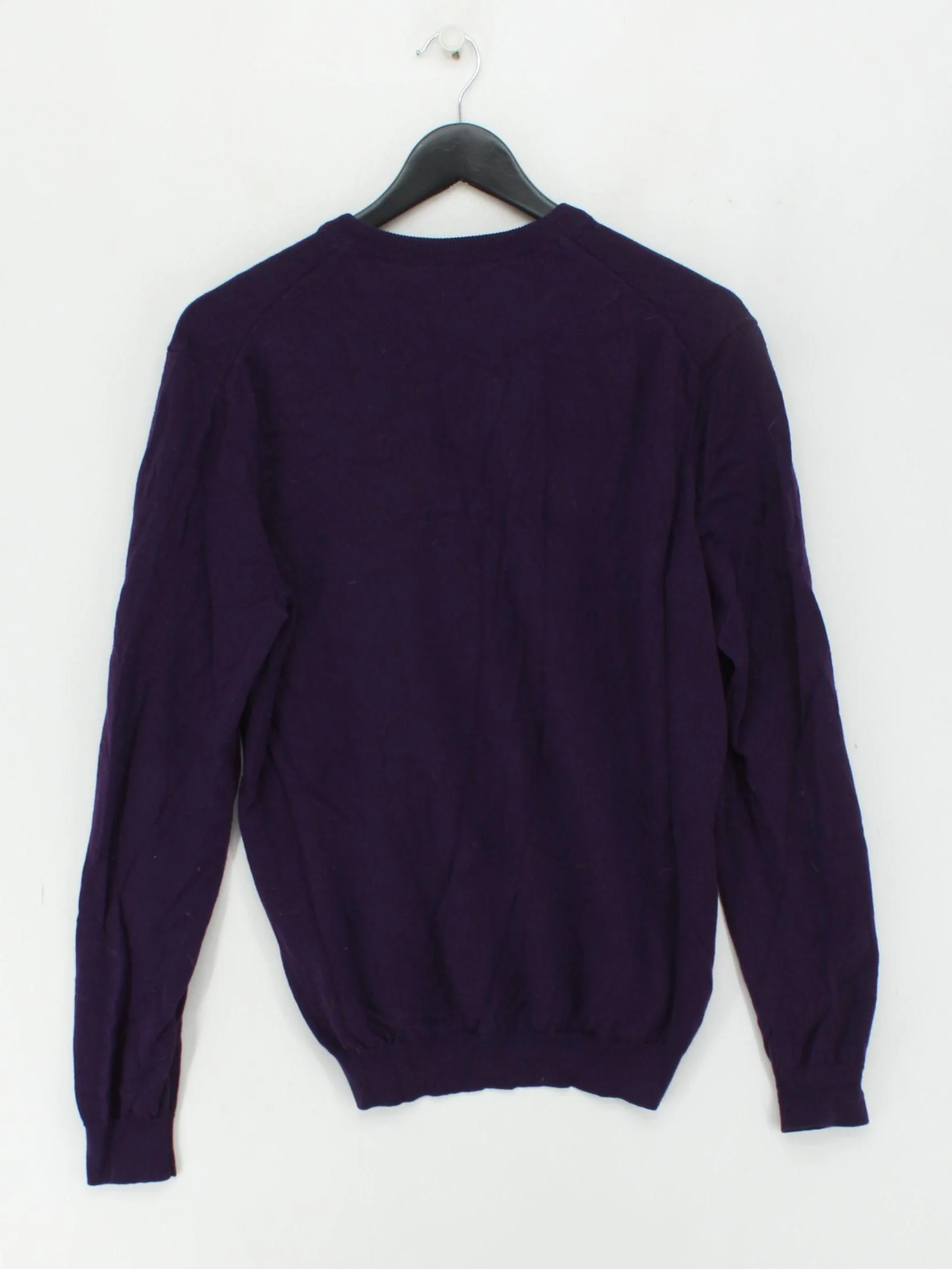 Boss Men's Jumper M Purple 100% Wool V-Neck Pullover - Image 2